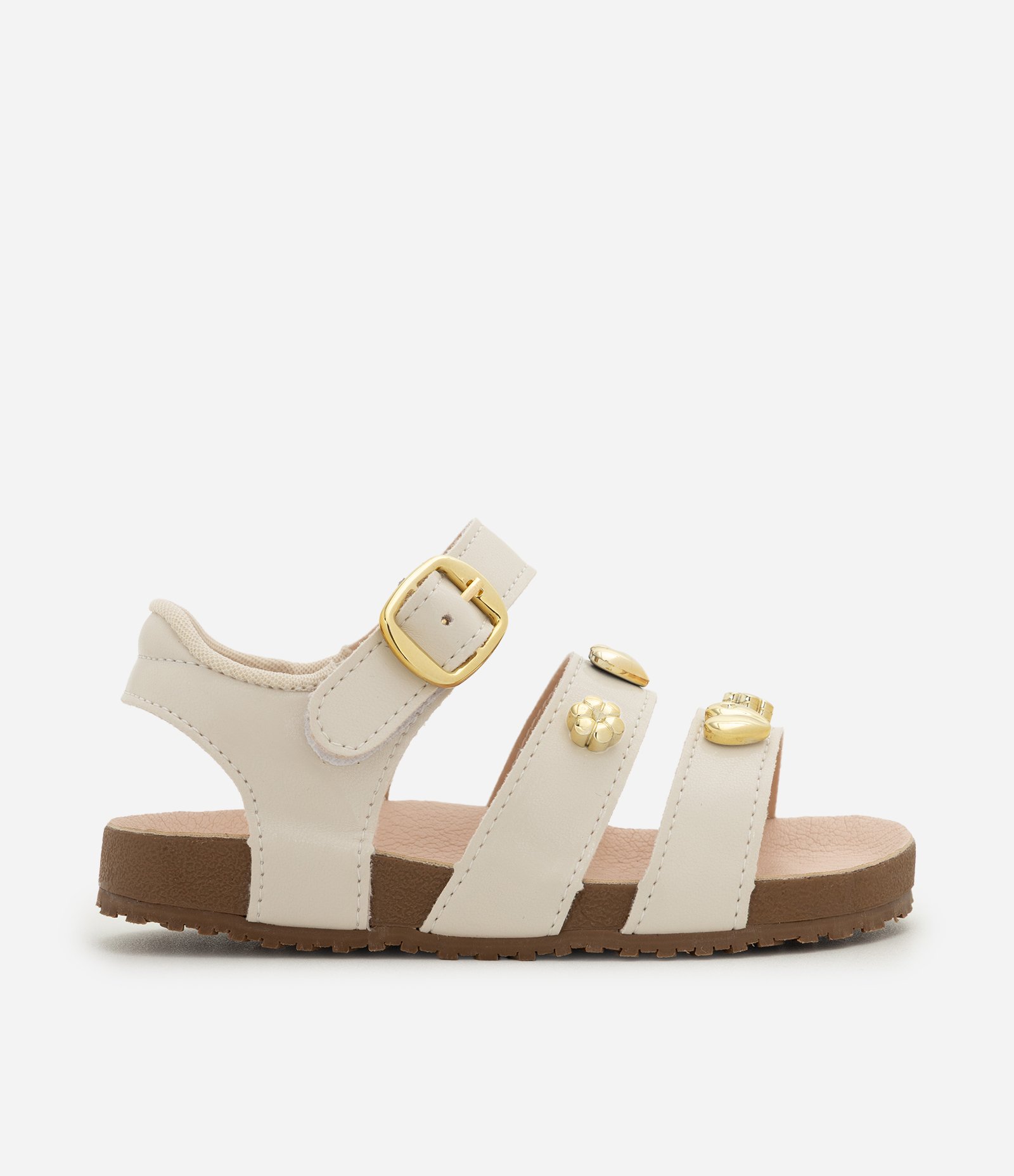 Sandália Infantil Em PU infantil Comfy Com Pins - Tam 20 ao 27 Off White 2