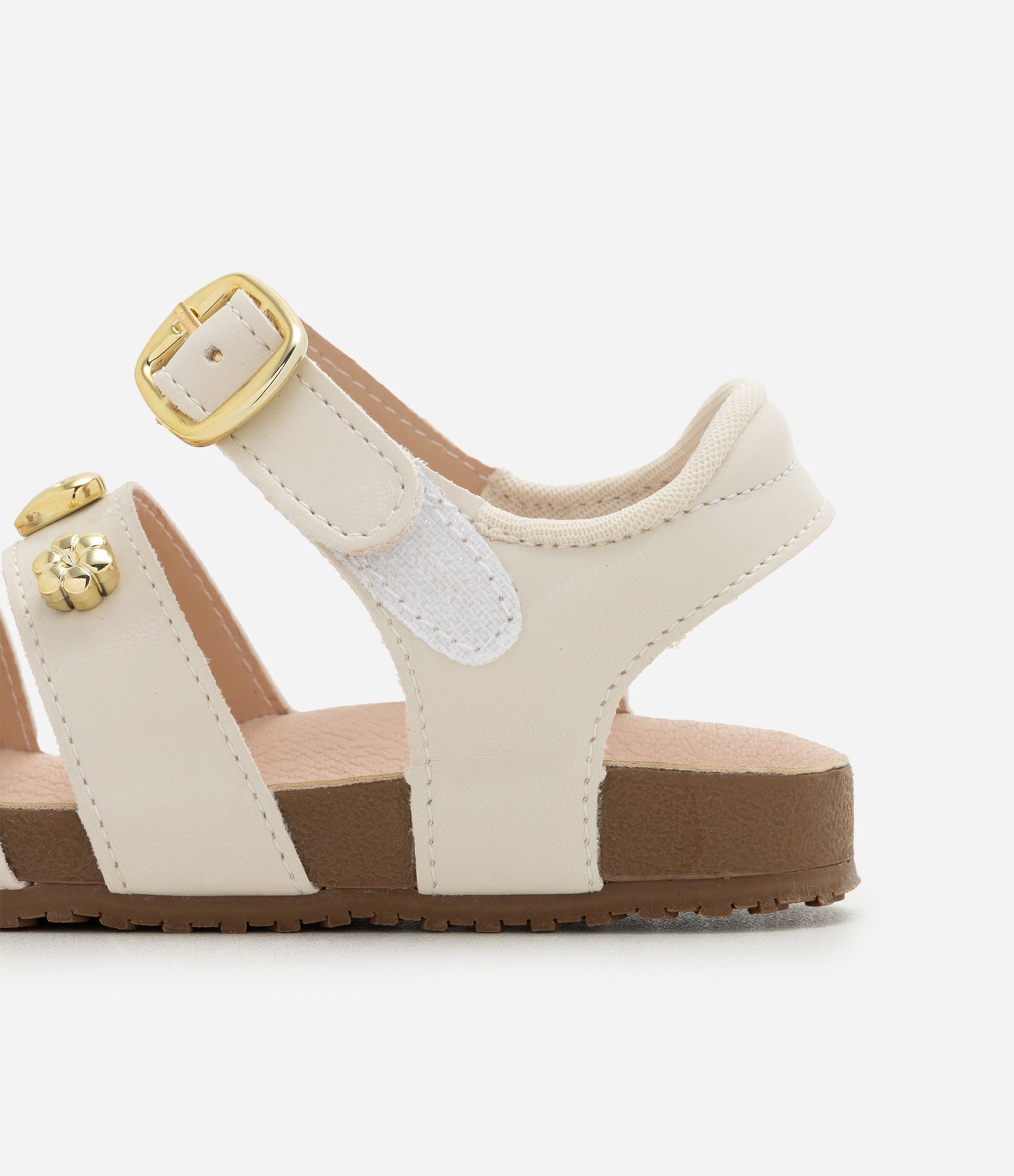 Sandália Infantil Em PU infantil Comfy Com Pins - Tam 20 ao 27 Off White 4