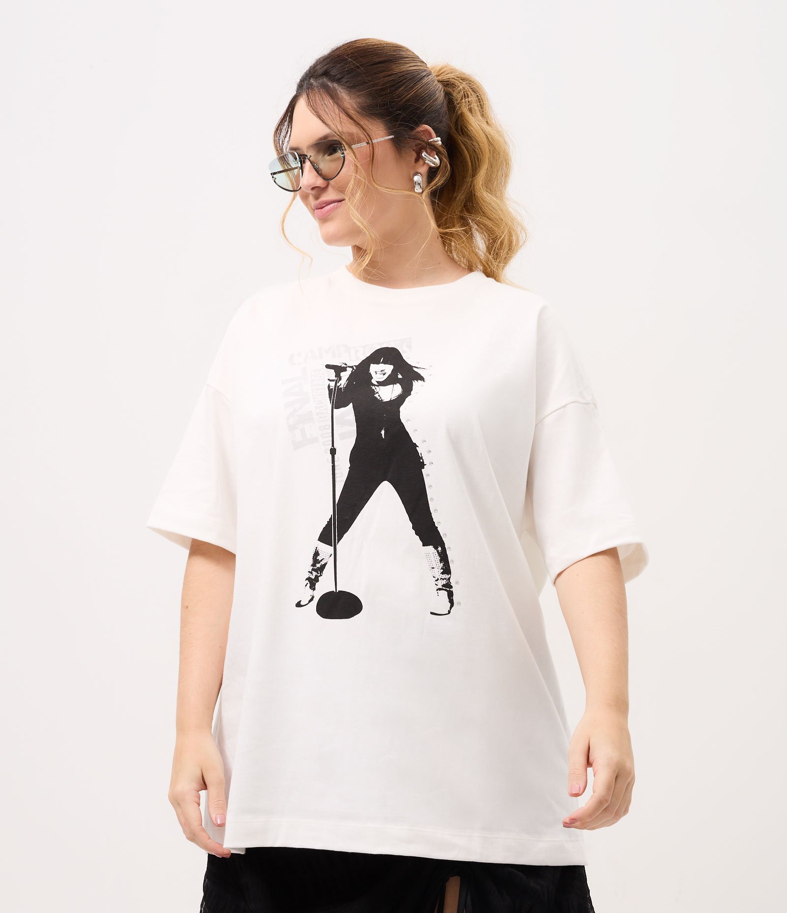 Camiseta em Algodão com Estampa Camp Rock Curve & Plus Size Branco 1
