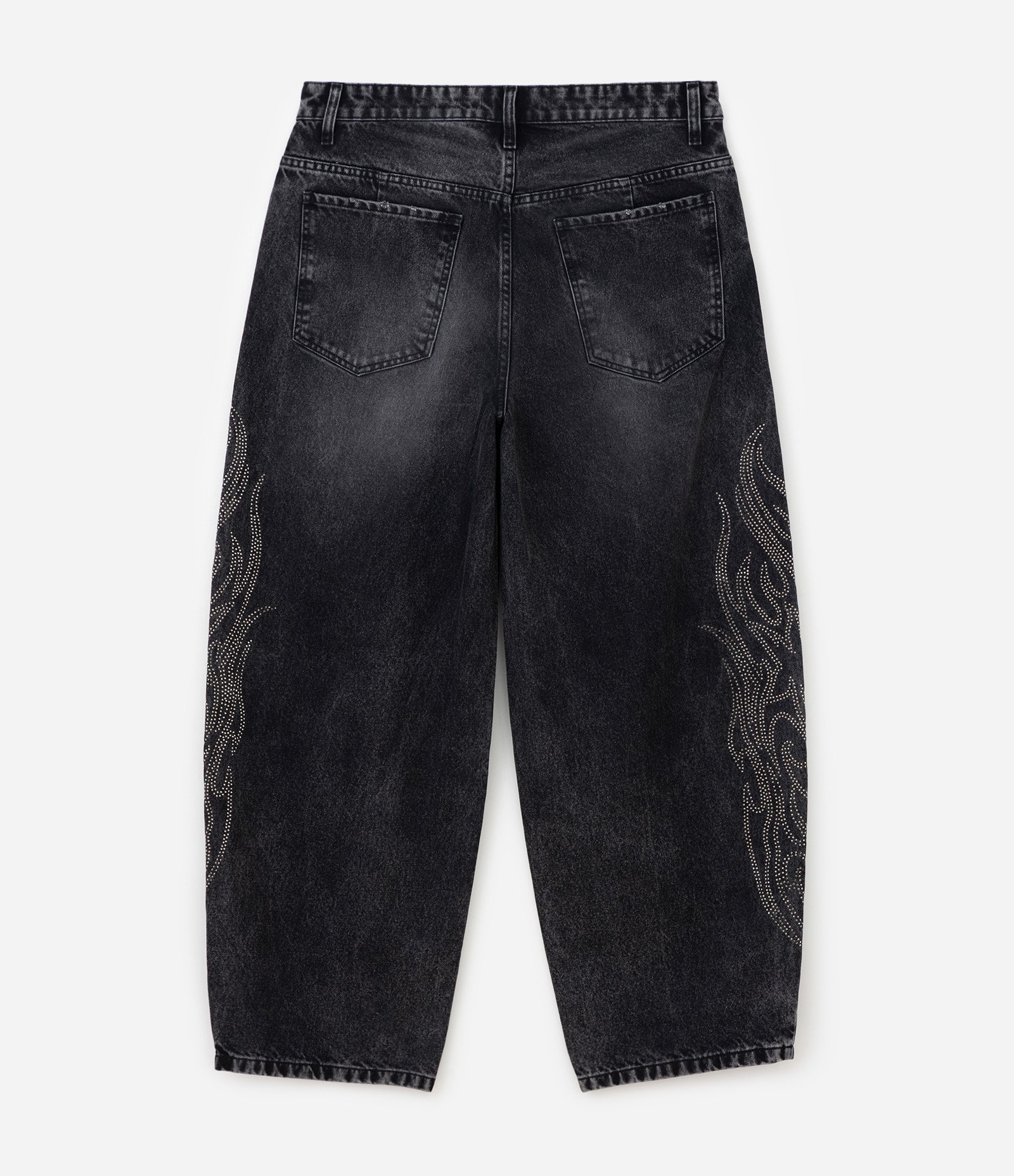 Calça Jeans Baggy Balloon com Aplicações Laterais Preto 3