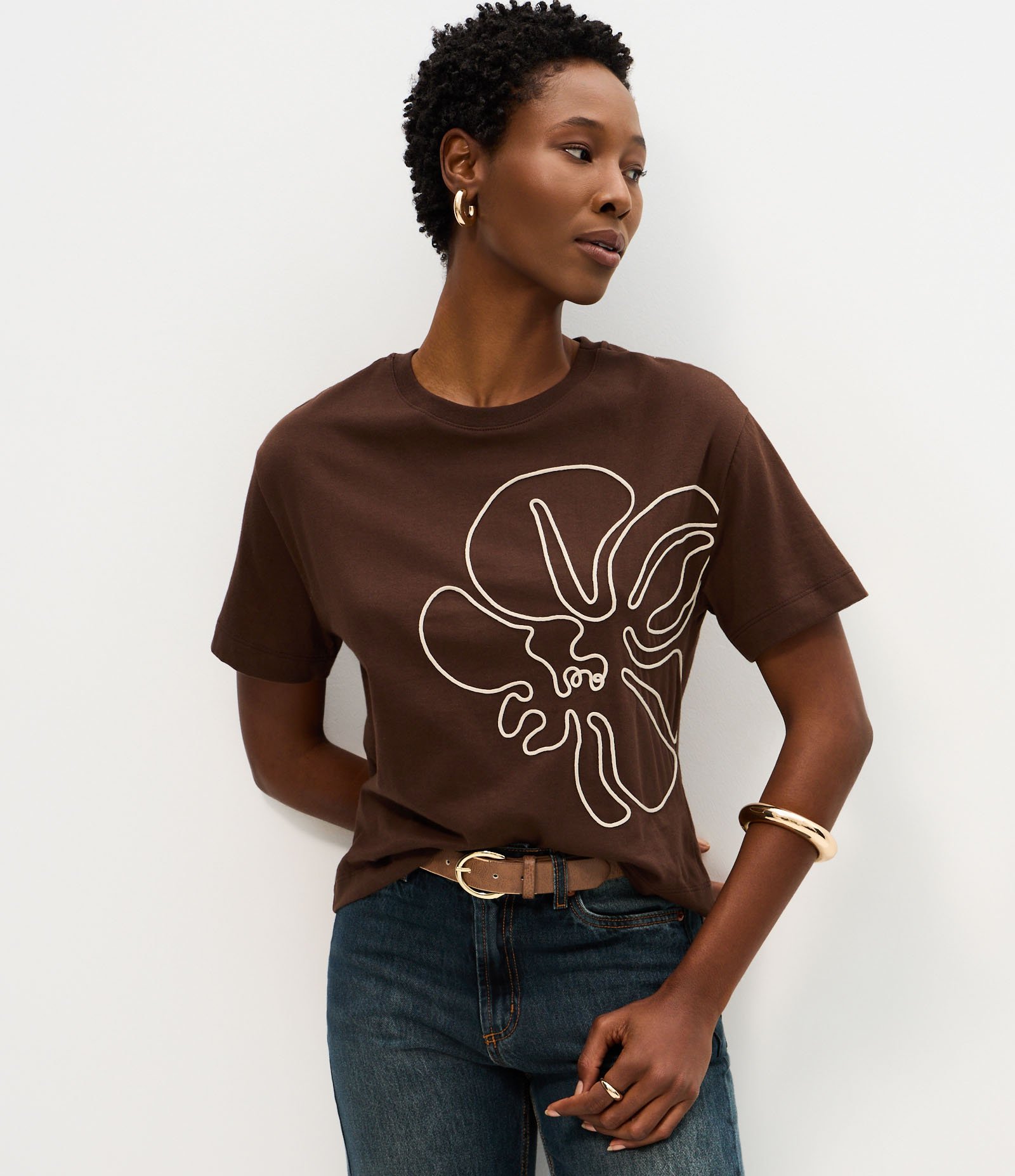Blusa em Algodão com Bordado de Corda Frontal Marrom 1