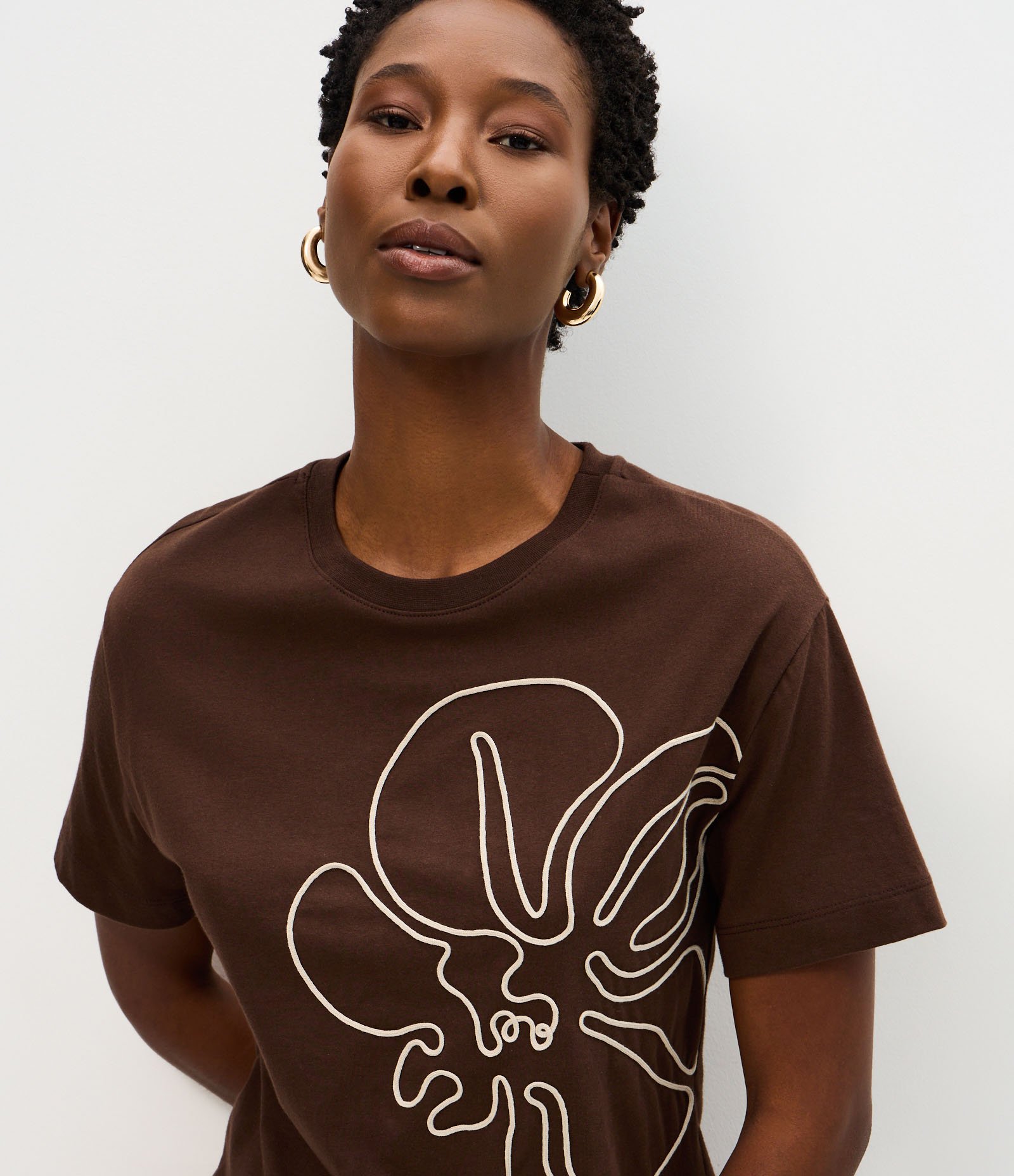 Blusa em Algodão com Bordado de Corda Frontal Marrom 3