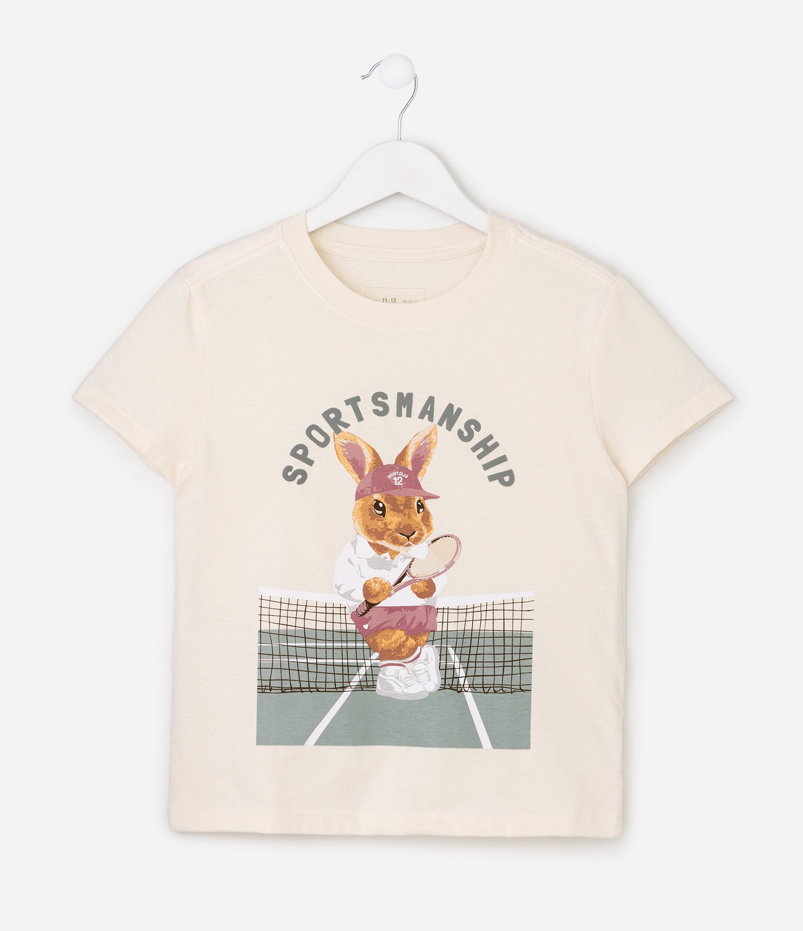 Camiseta Infantil em Algodão com Estampa Coelho Tenista - Tam 5 a 16 Anos Bege 4