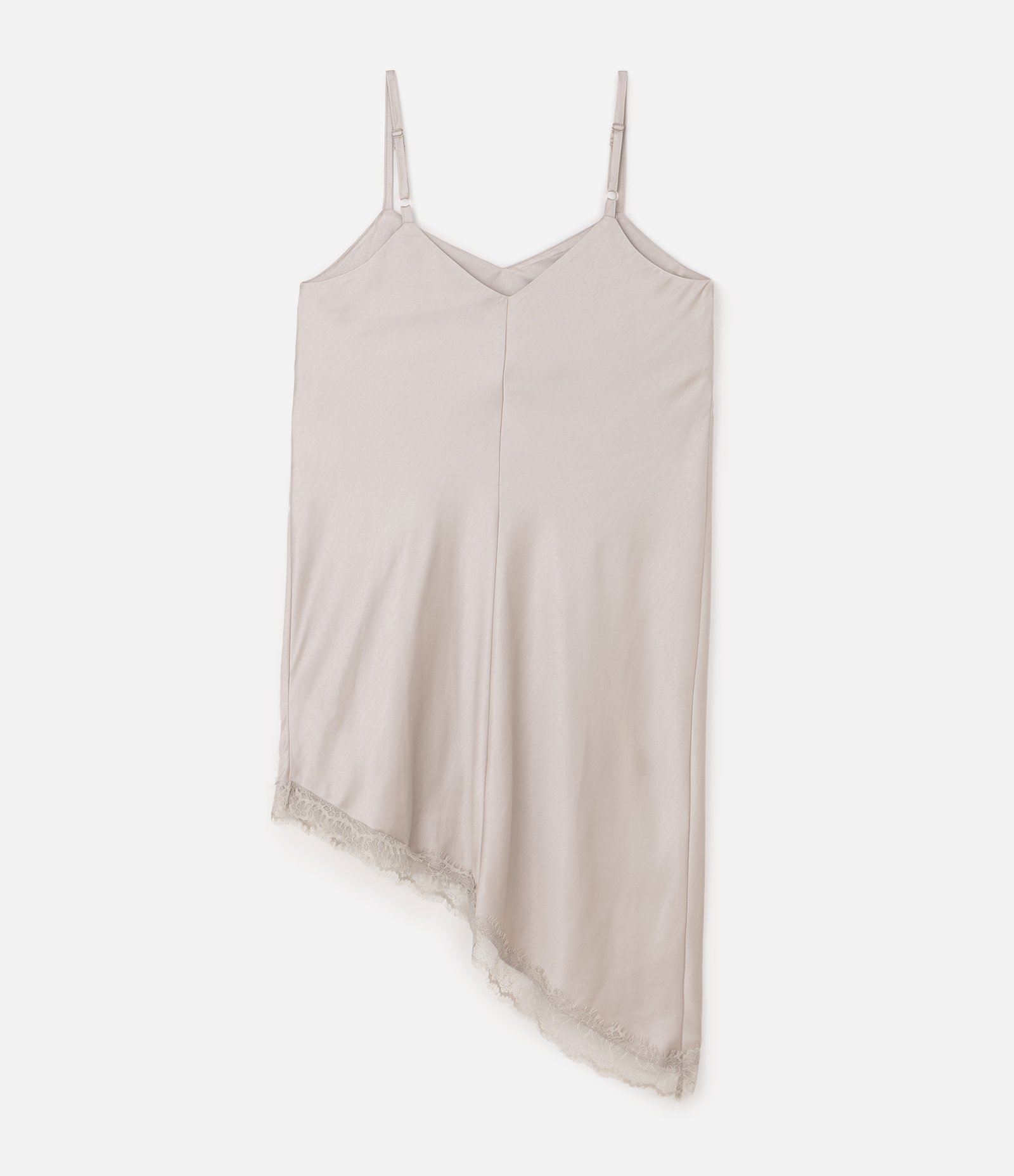 Vestido Midi em Cetim Assimétrico com Renda Curve & Plus Size Cinza 1