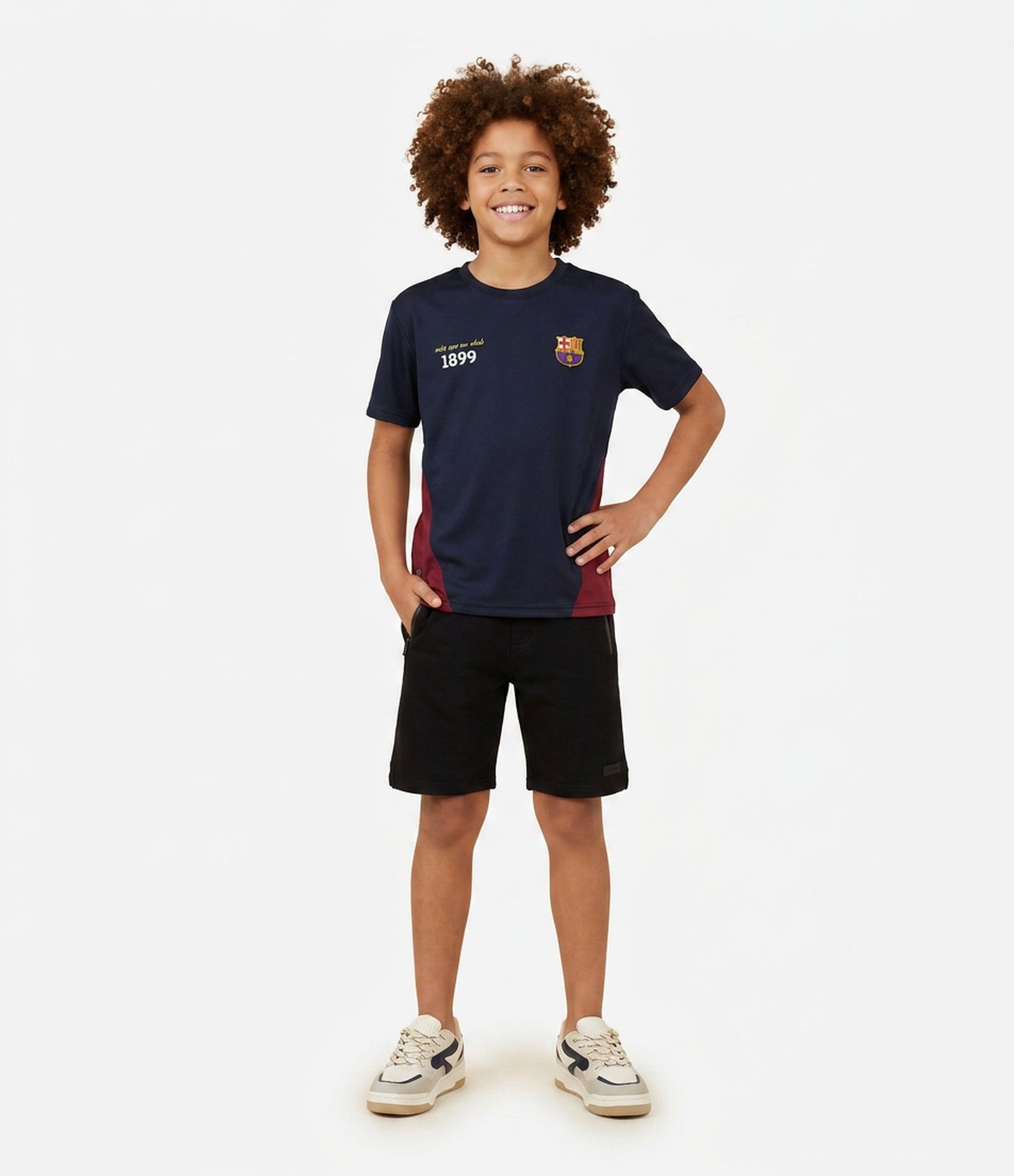 Camiseta Comfort Infantil Esportiva com Estampa Barcelona - Tam 5 a 14 Anos Azul Marinho/Vermelho 1