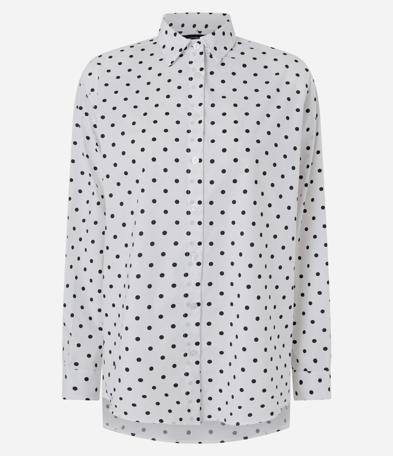 Camisa em Tricoline com Estampa Poa e Ombreiras Branco 6
