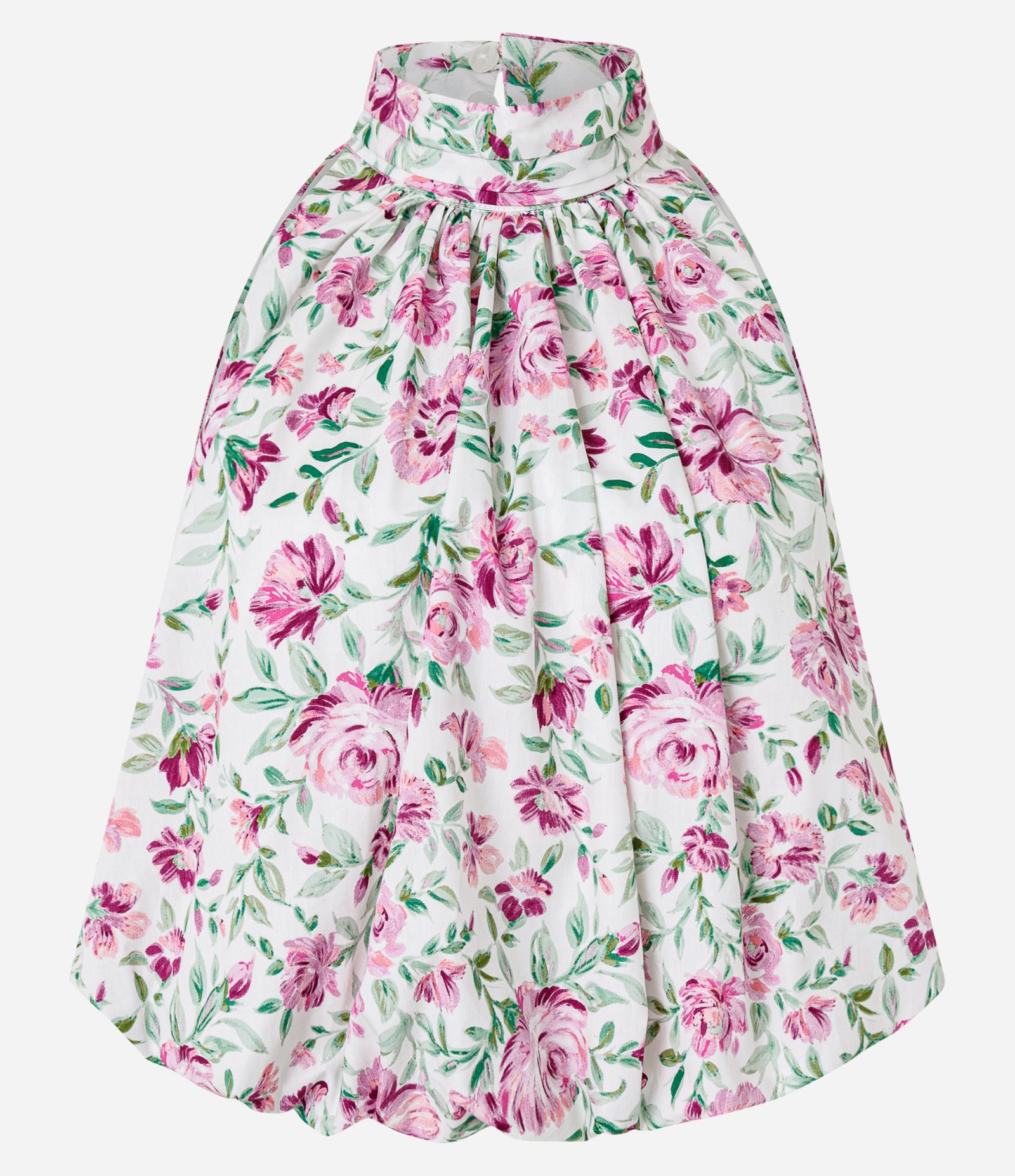 Blusa Halter Floral em Tricoline com Volume Balonê Off White 1