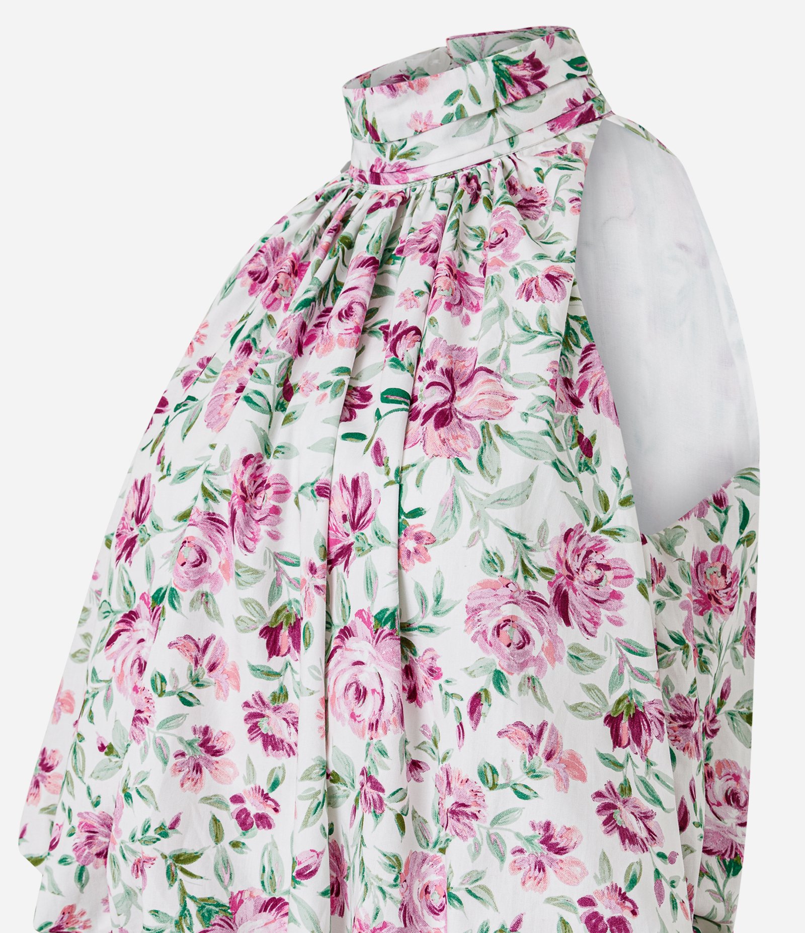 Blusa Halter Floral em Tricoline com Volume Balonê Off White 2