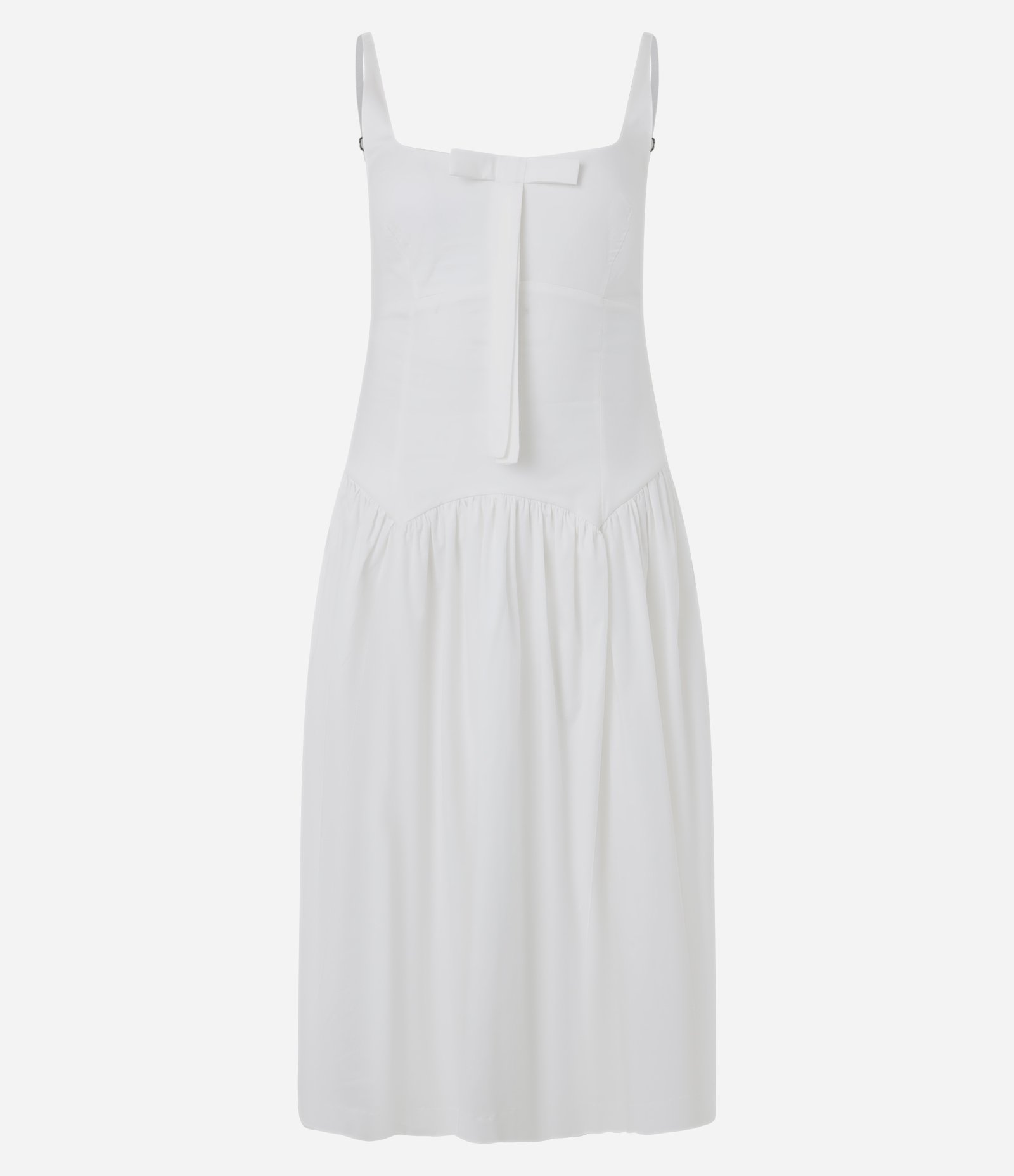 Vestido Midi de Alcinha em Tricoline com Anquinhas e Laço Gravata Frontal Branco 5