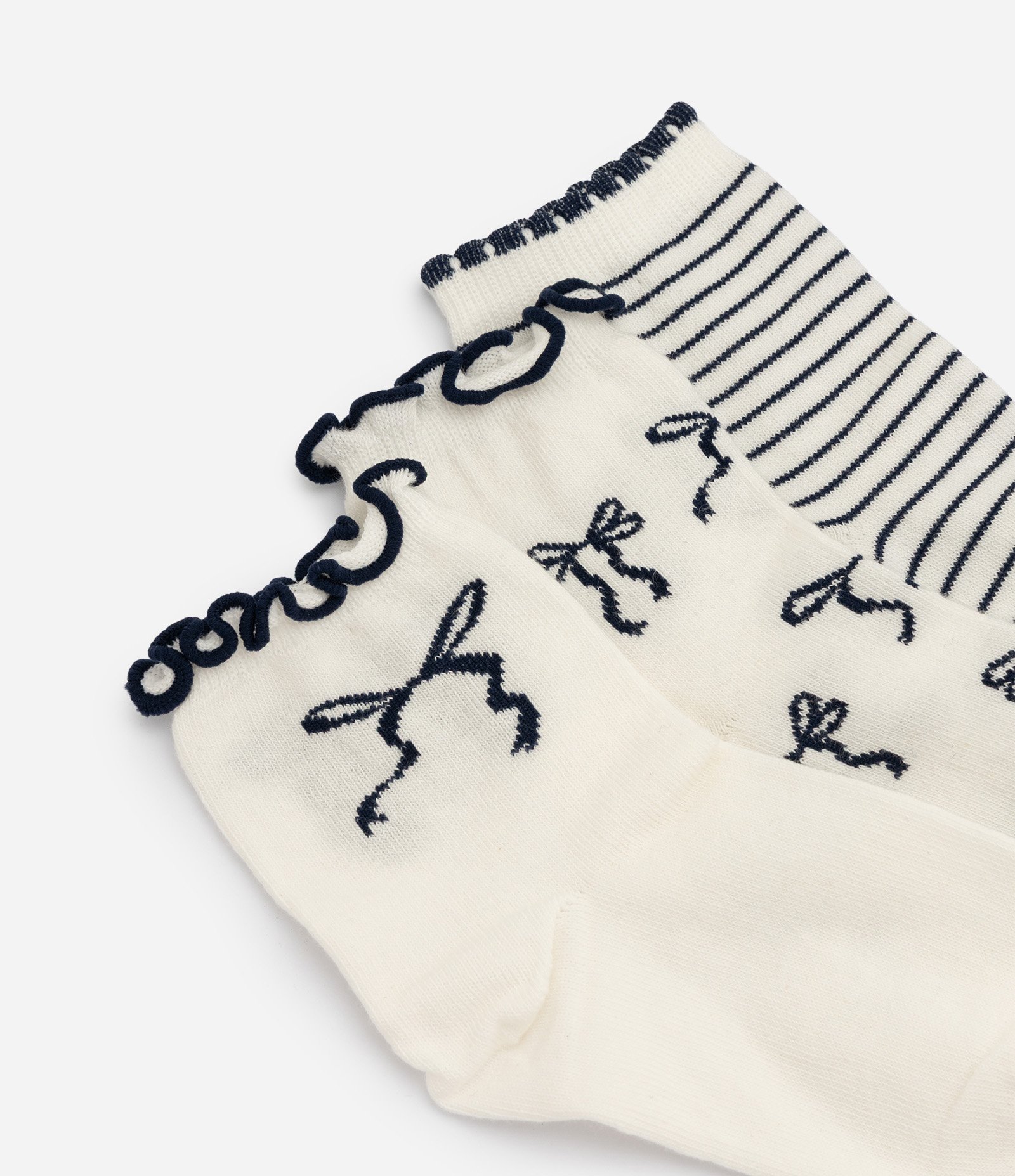 Kit 03 Meias Infantil em Algodão com Laços e Listras – Tam 23 a 34 Off White 3