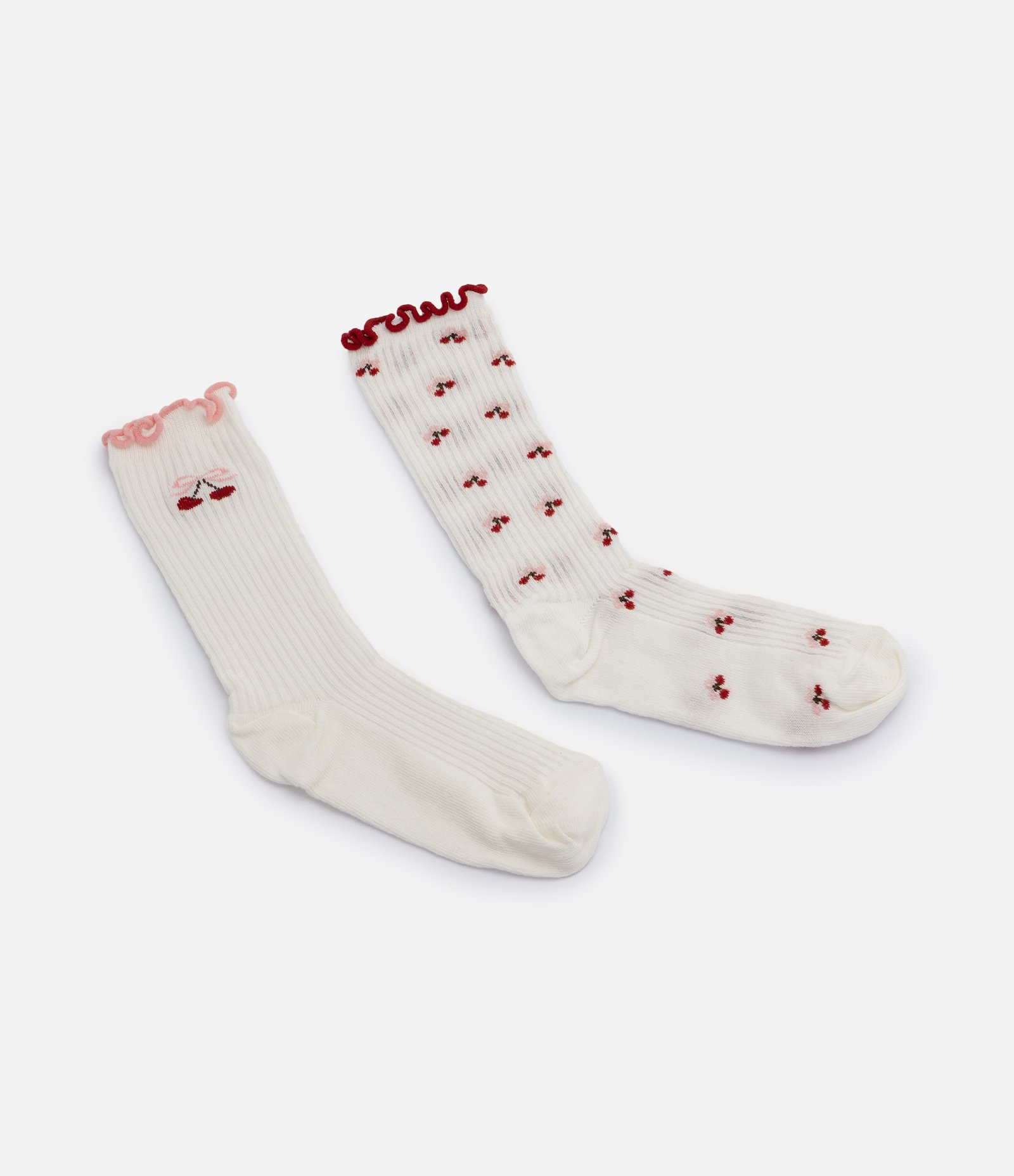 Kit 02 Meias Infantil em Algodão com Estampa Cerejas – Tam 23 a 34 Branco 1