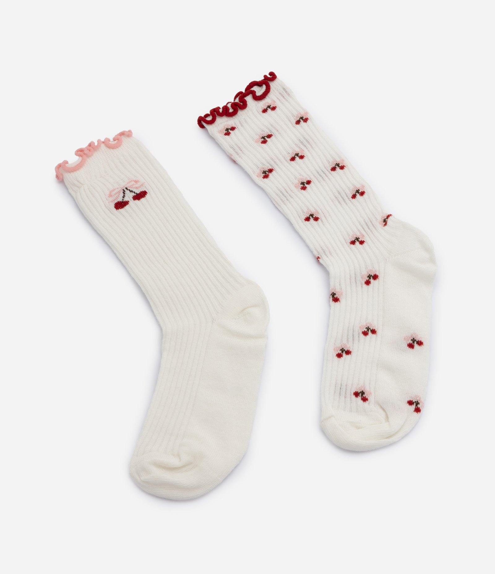 Kit 02 Meias Infantil em Algodão com Estampa Cerejas – Tam 23 a 34 Branco 2