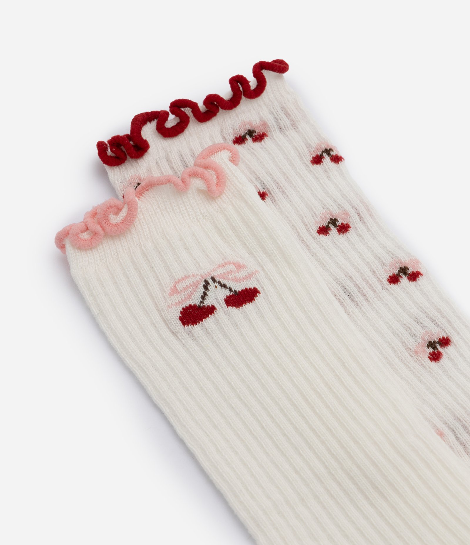 Kit 02 Meias Infantil em Algodão com Estampa Cerejas – Tam 23 a 34 Branco 3