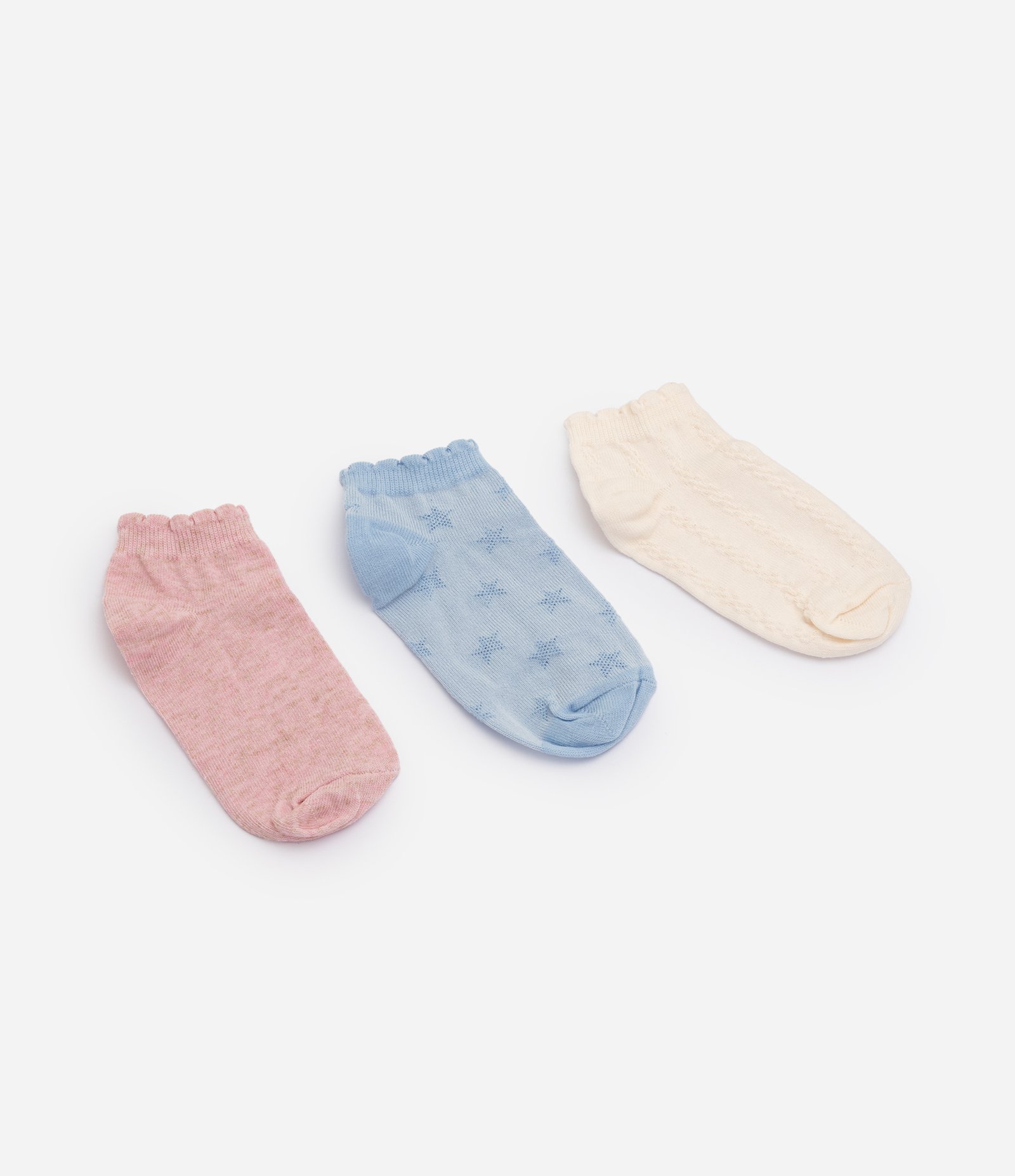 Kit 03 Meias Infantil em Algodão Texturizados – Tam 23 a 34 Rosa/Bege/Azul 1