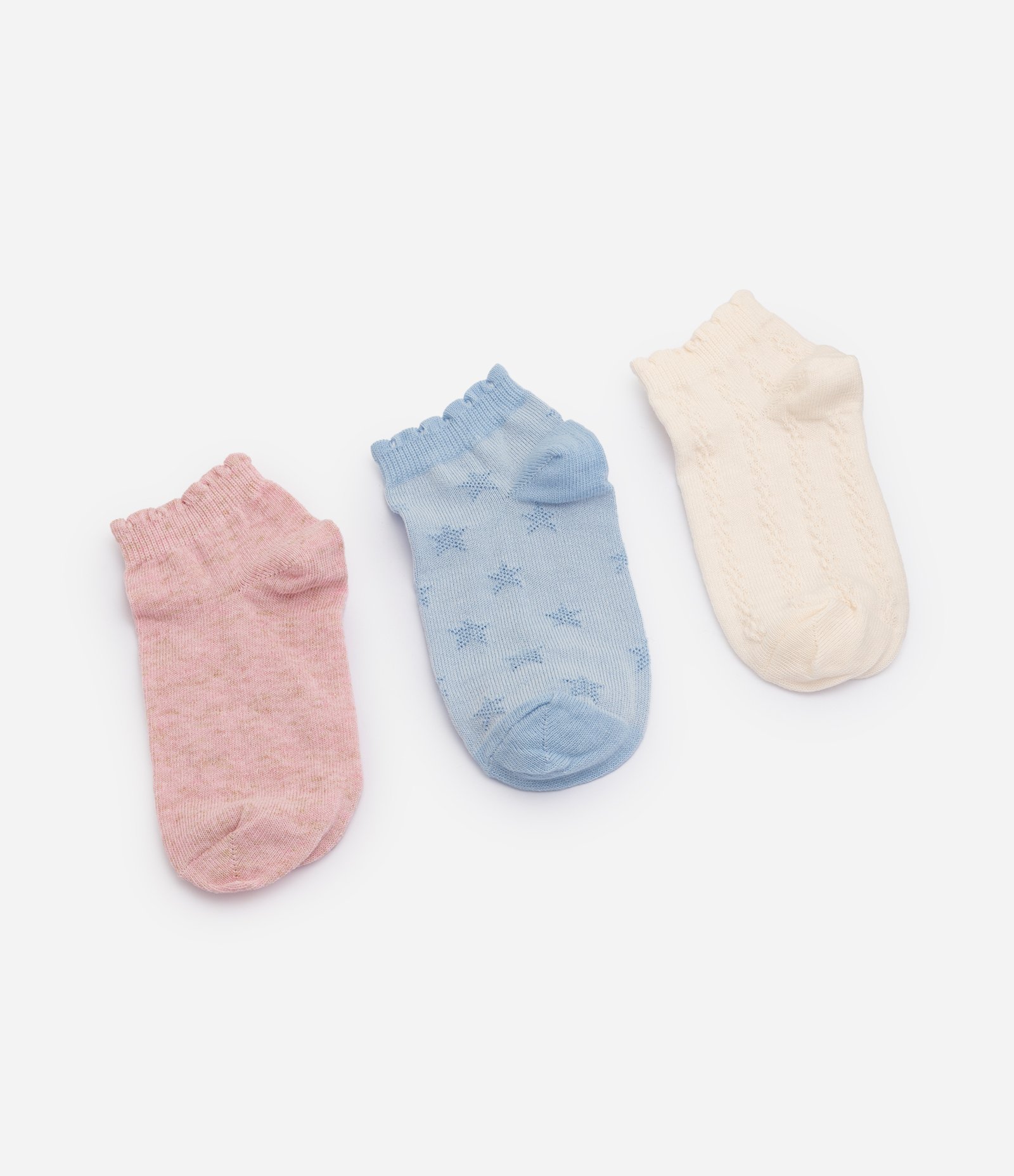 Kit 03 Meias Infantil em Algodão Texturizados – Tam 23 a 34 Rosa/Bege/Azul 2