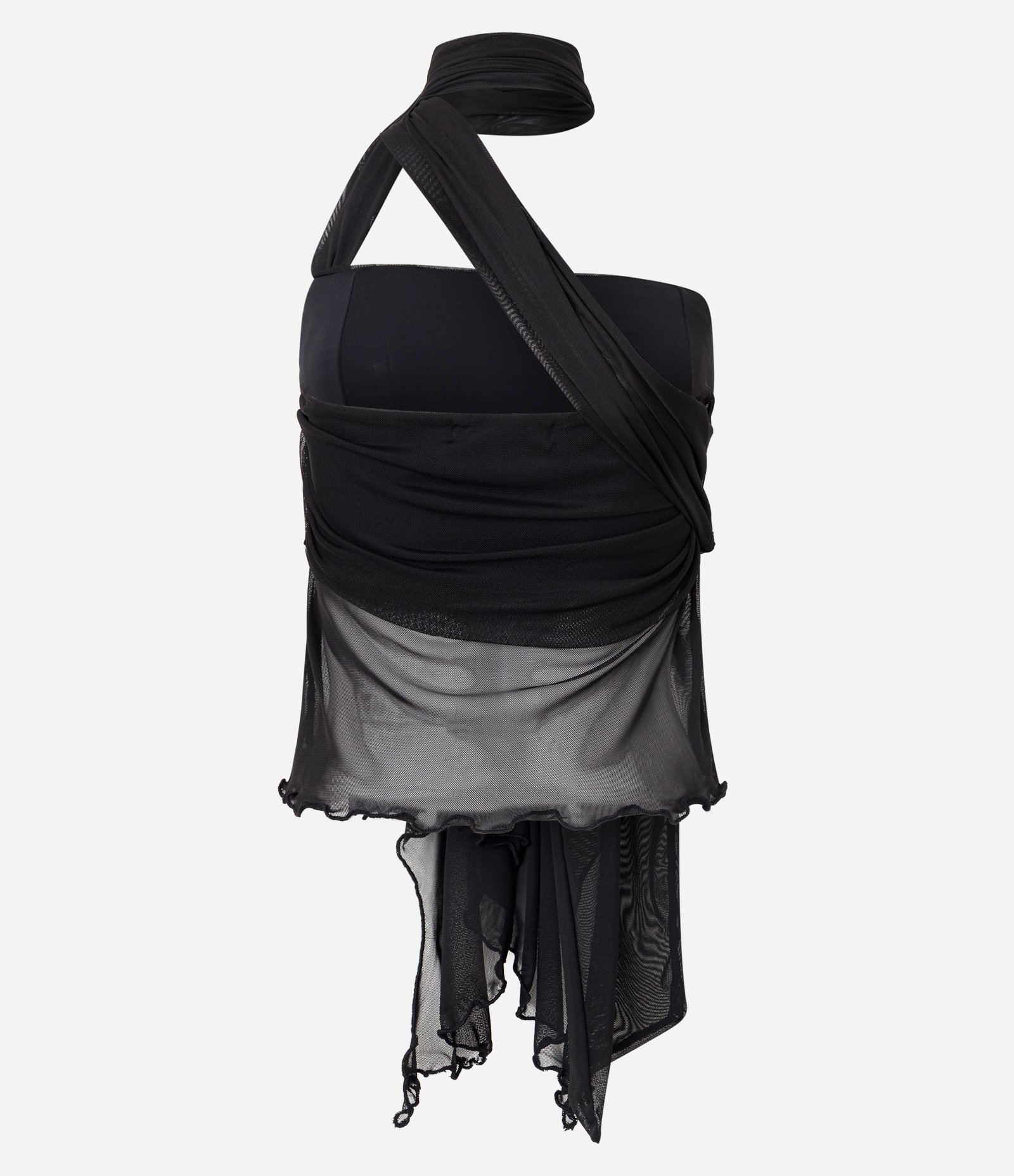 Blusa Top em Tule Transparente com Gola Halter e Ponta Assimétrica Preto 8