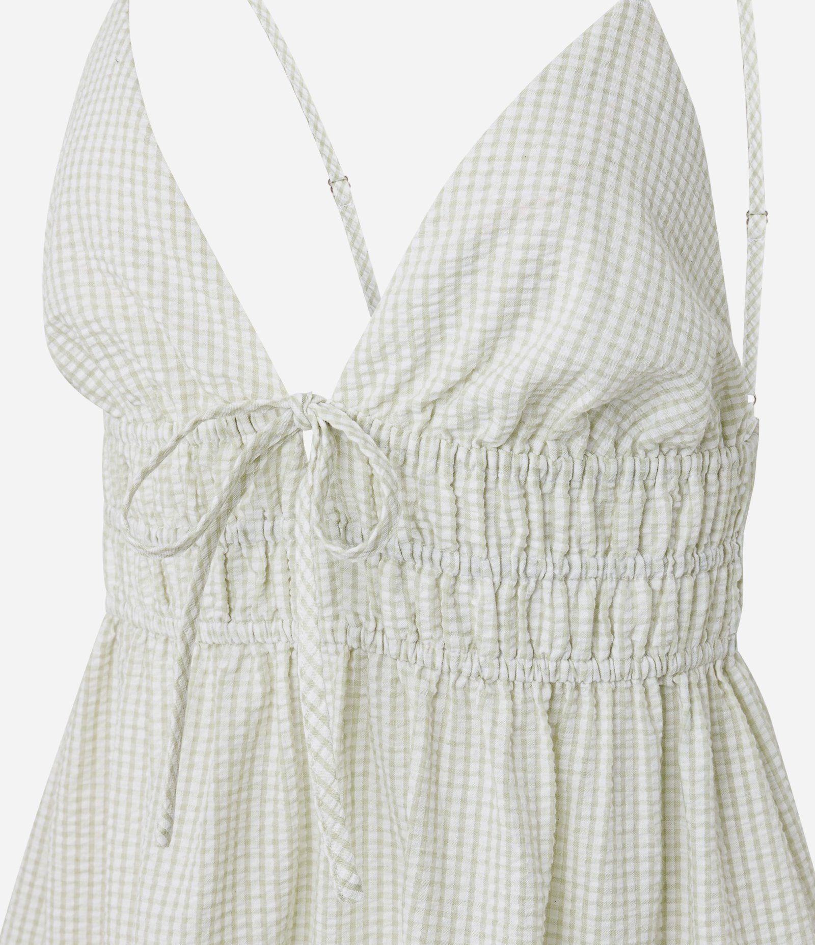 Vestido Curto Xadrez com Franzido e Amarração Frontal Verde Claro 2
