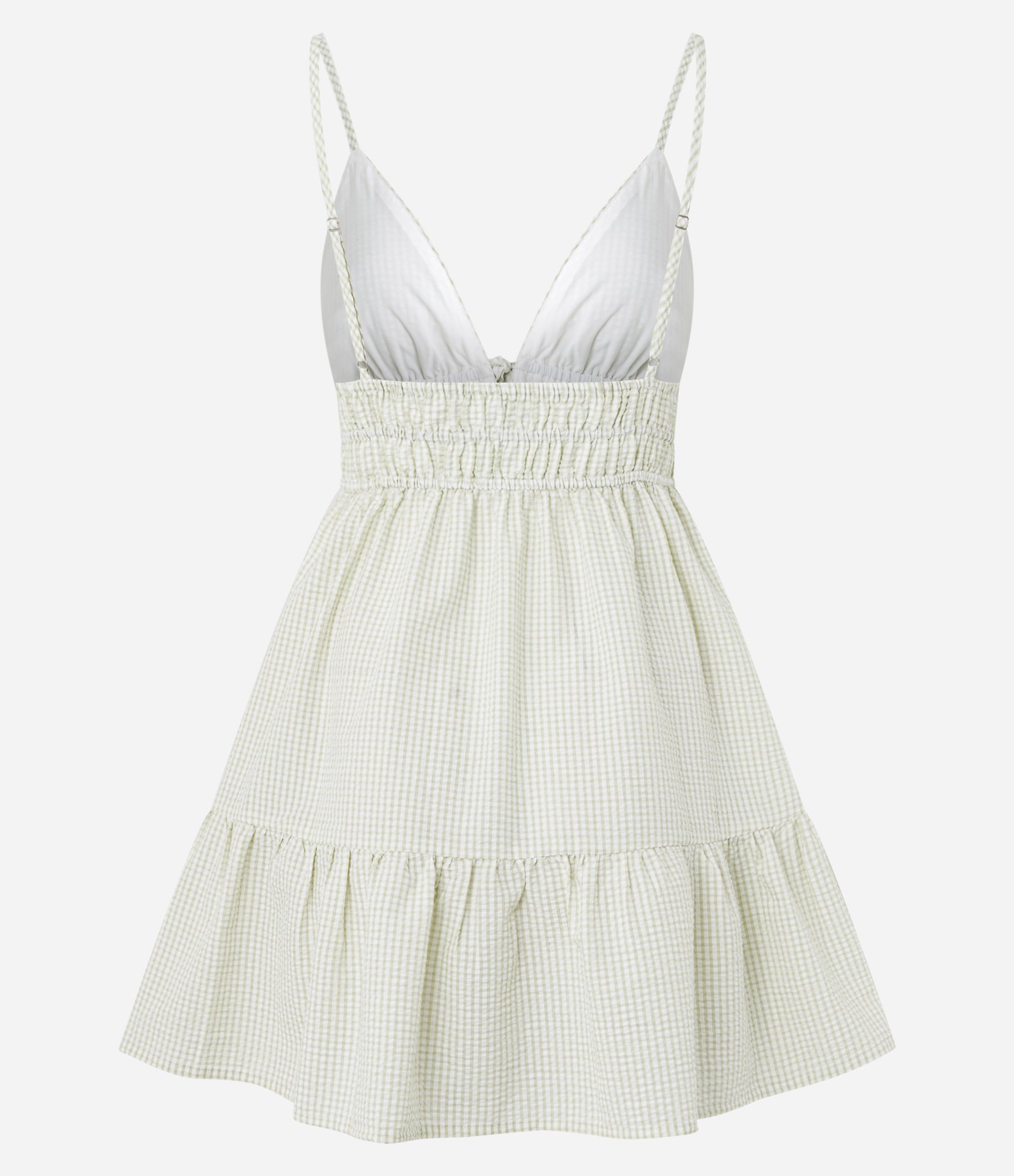Vestido Curto Xadrez com Franzido e Amarração Frontal Verde Claro 3