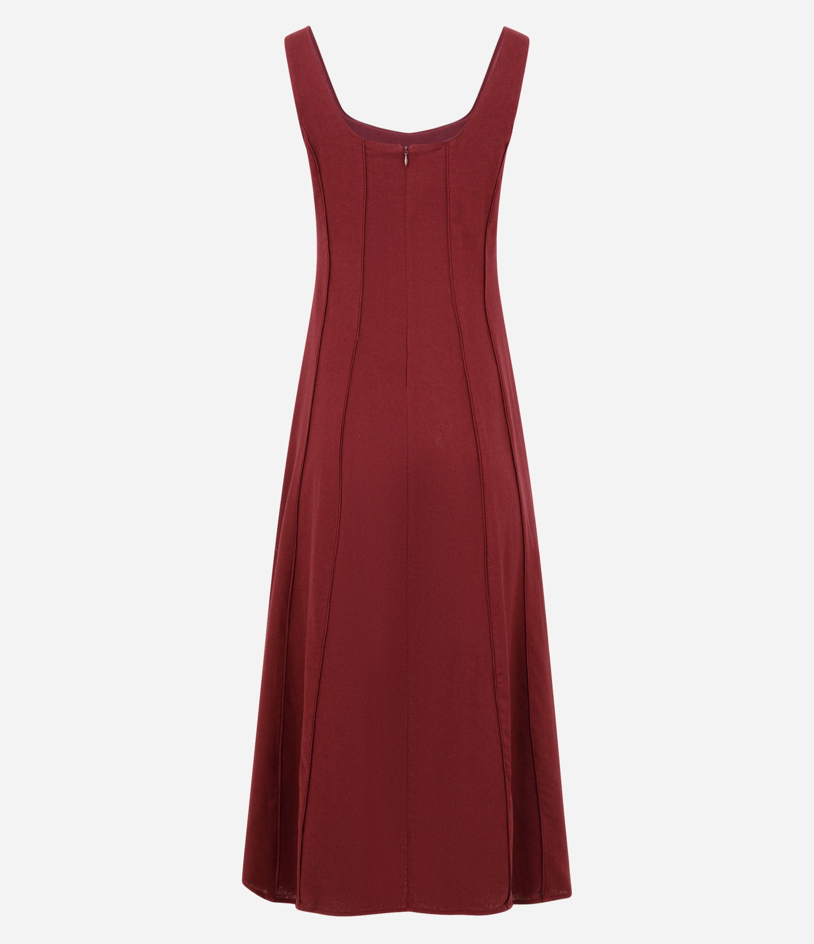 Vestido Midi em Viscolinho com Decote Quadrado Marrom 2