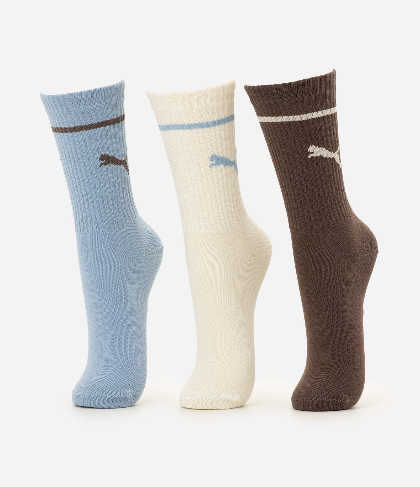 Kit 03 Meias Cano Alto Esportivas Puma Azul/Off White/Marrom 1