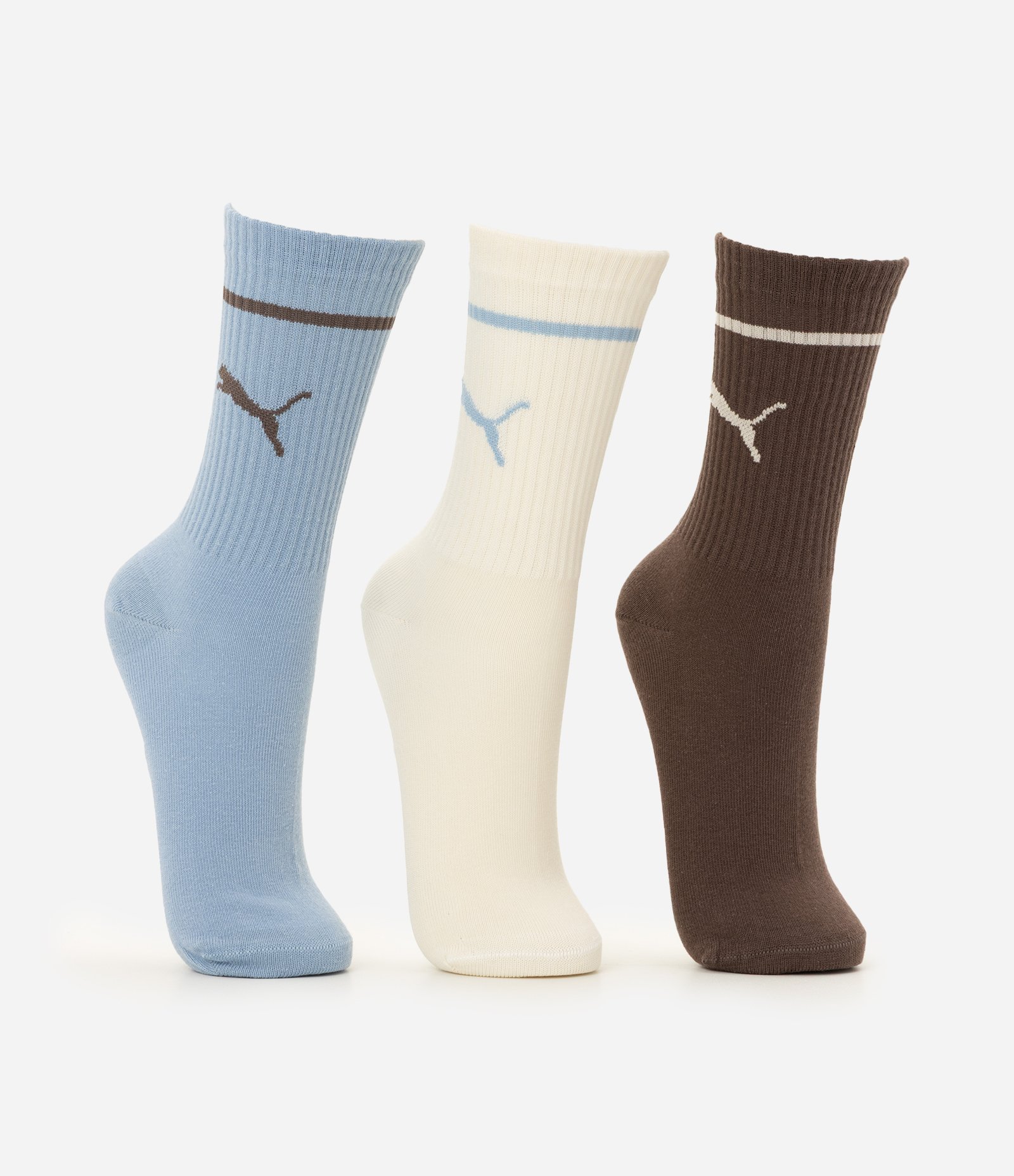 Kit 03 Meias Cano Alto Esportivas Puma Azul/Off White/Marrom 2