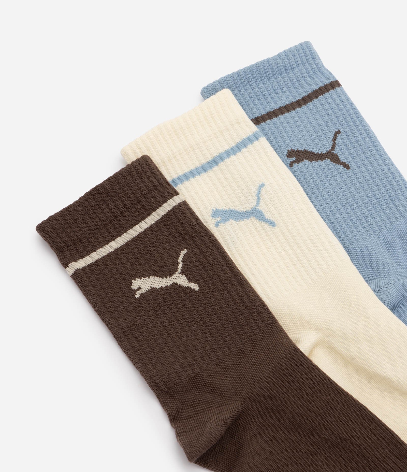 Kit 03 Meias Cano Alto Esportivas Puma Azul/Off White/Marrom 4