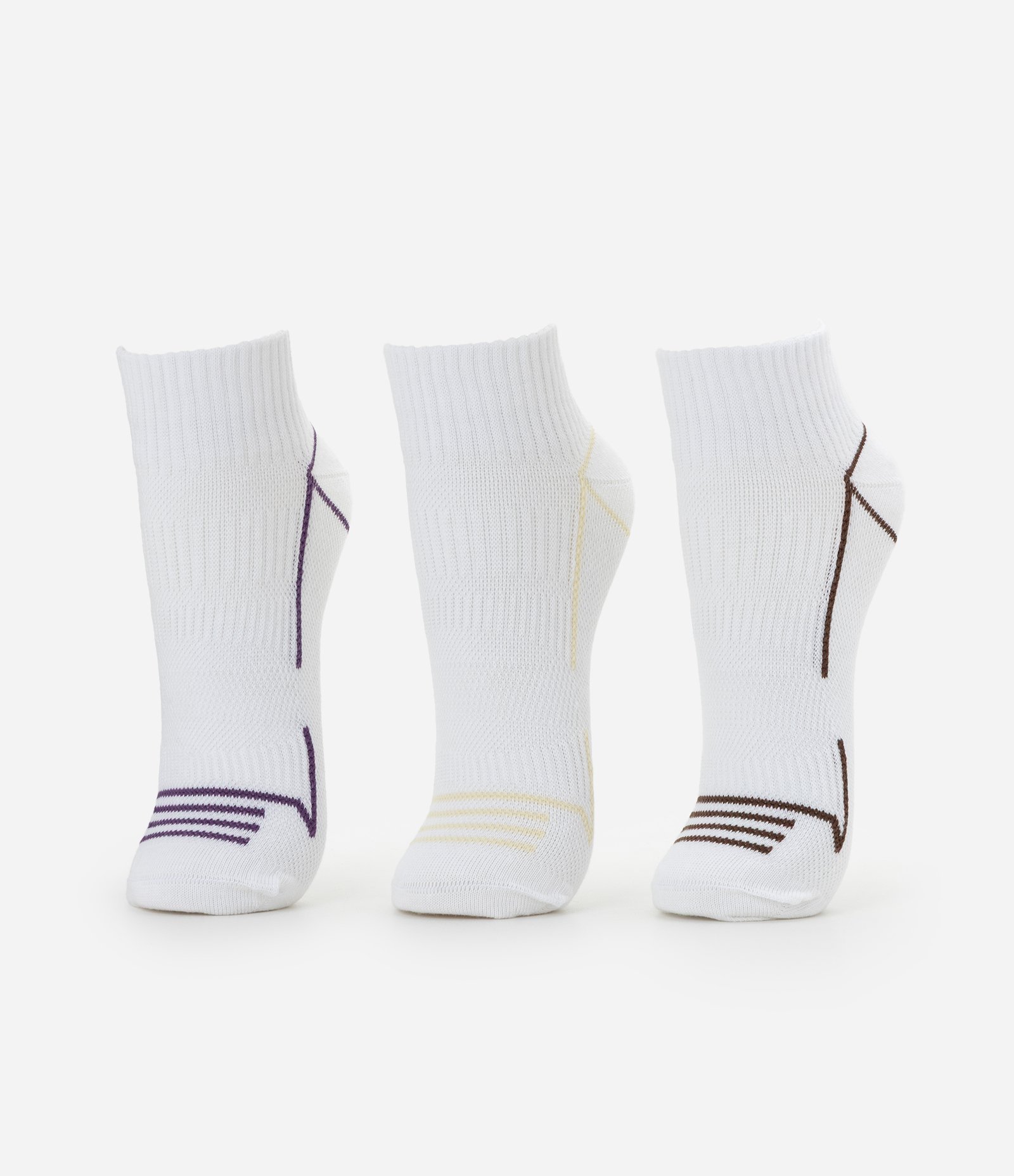 Kit 03 Meias Cano Baixo Esportivas em Algodão com Detalhes Contrastantes Branco 1