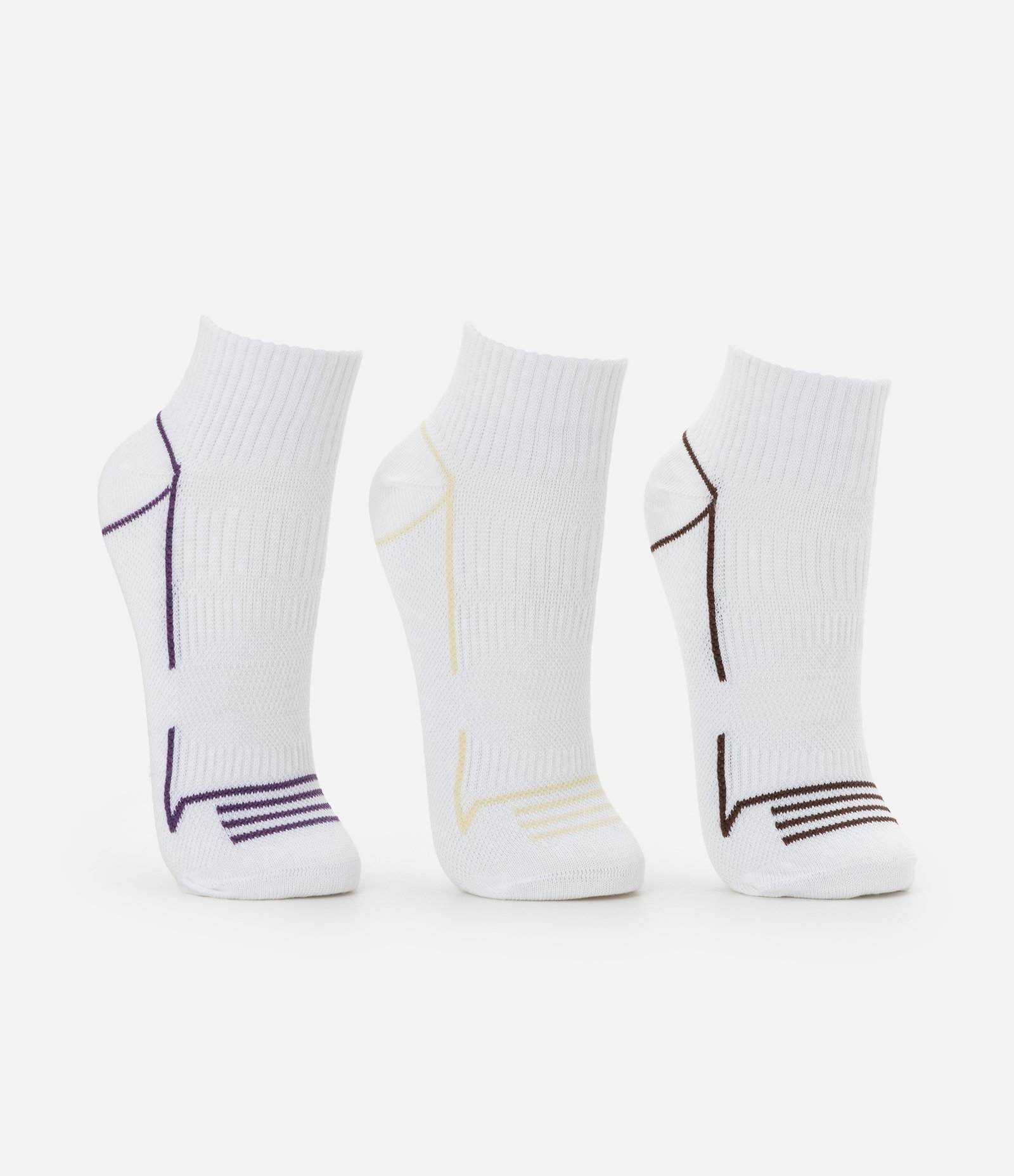 Kit 03 Meias Cano Baixo Esportivas em Algodão com Detalhes Contrastantes Branco 2