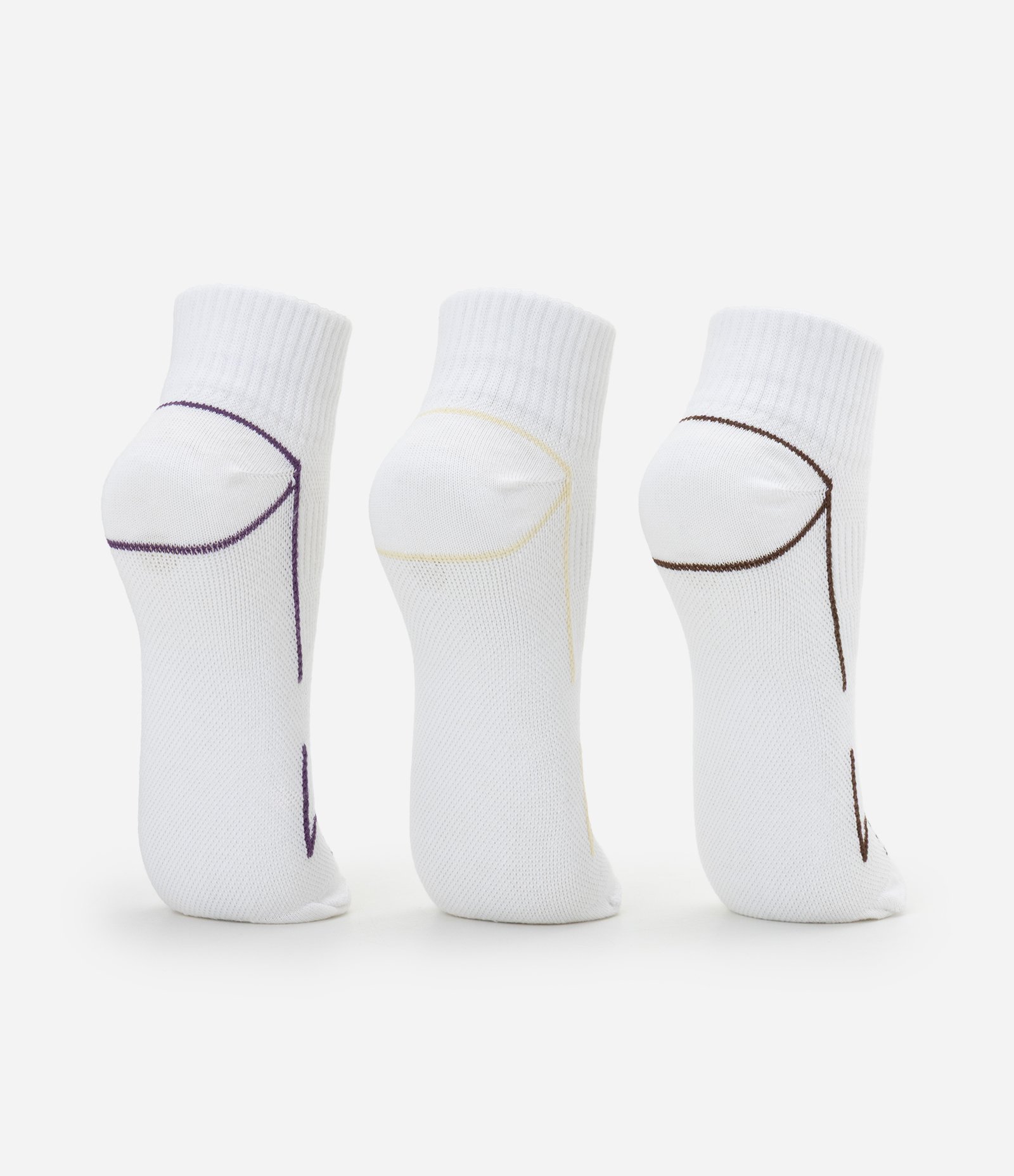 Kit 03 Meias Cano Baixo Esportivas em Algodão com Detalhes Contrastantes Branco 3