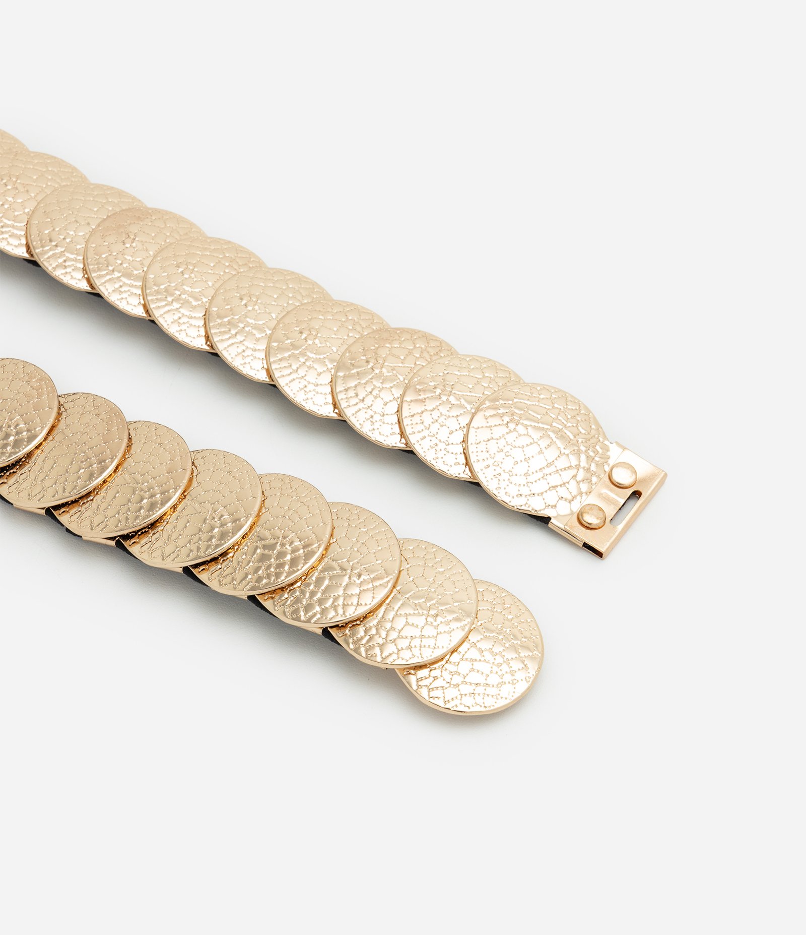 Cinto Médio Elástico com Aplicação de Moedas Texturizadas Dourado 2