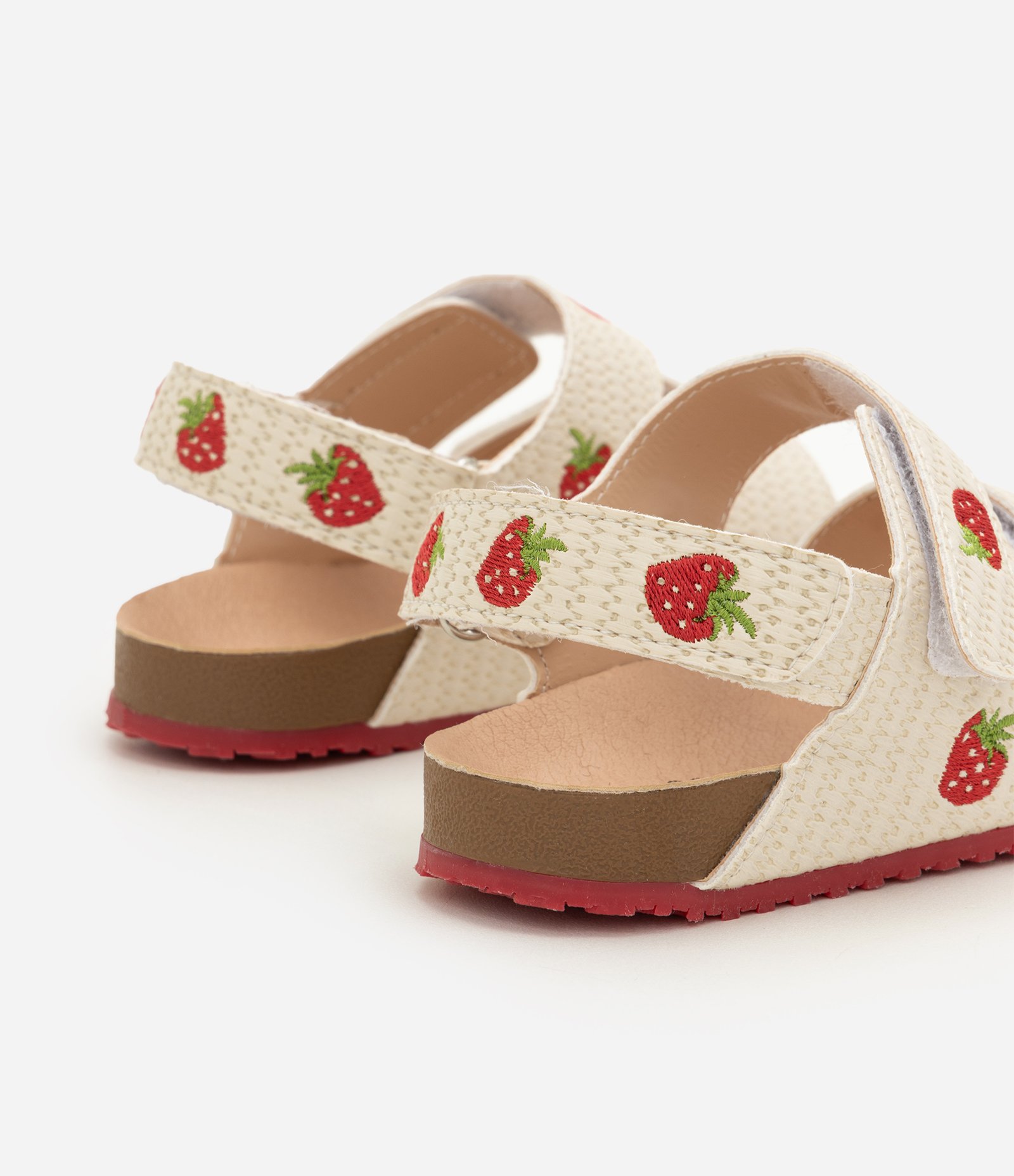 Sandália Infantil PU com Velcro E Bordado de Morango - Tam 20 a 27 Bege 3