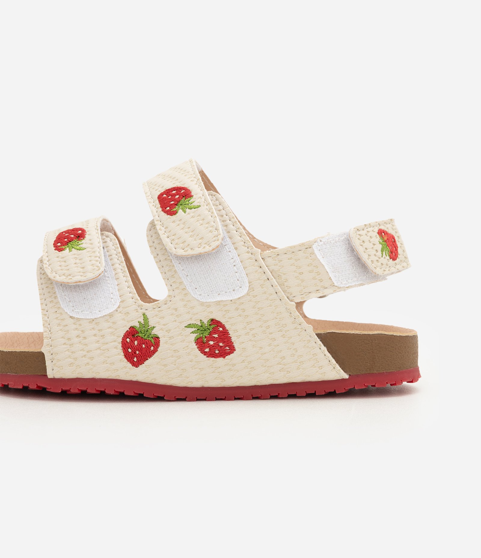 Sandália Infantil PU com Velcro E Bordado de Morango - Tam 20 a 27 Bege 4