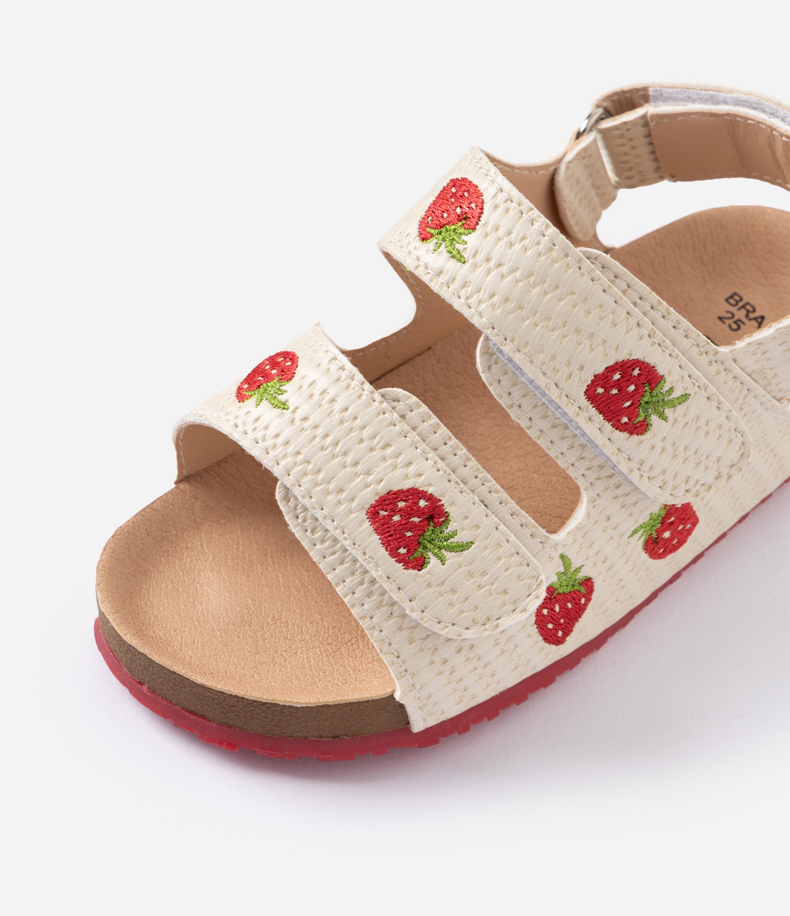 Sandália Infantil PU com Velcro E Bordado de Morango - Tam 20 a 27 Bege 6