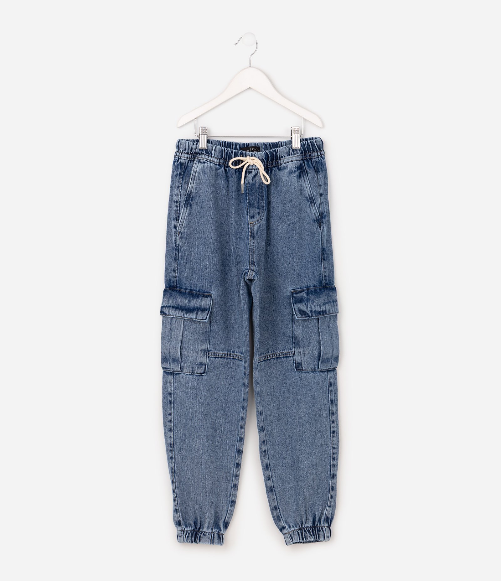 Calça Infantil Jogger em Jeans com Bolso Cargo – Tam 7 a 16 Anos Azul 2