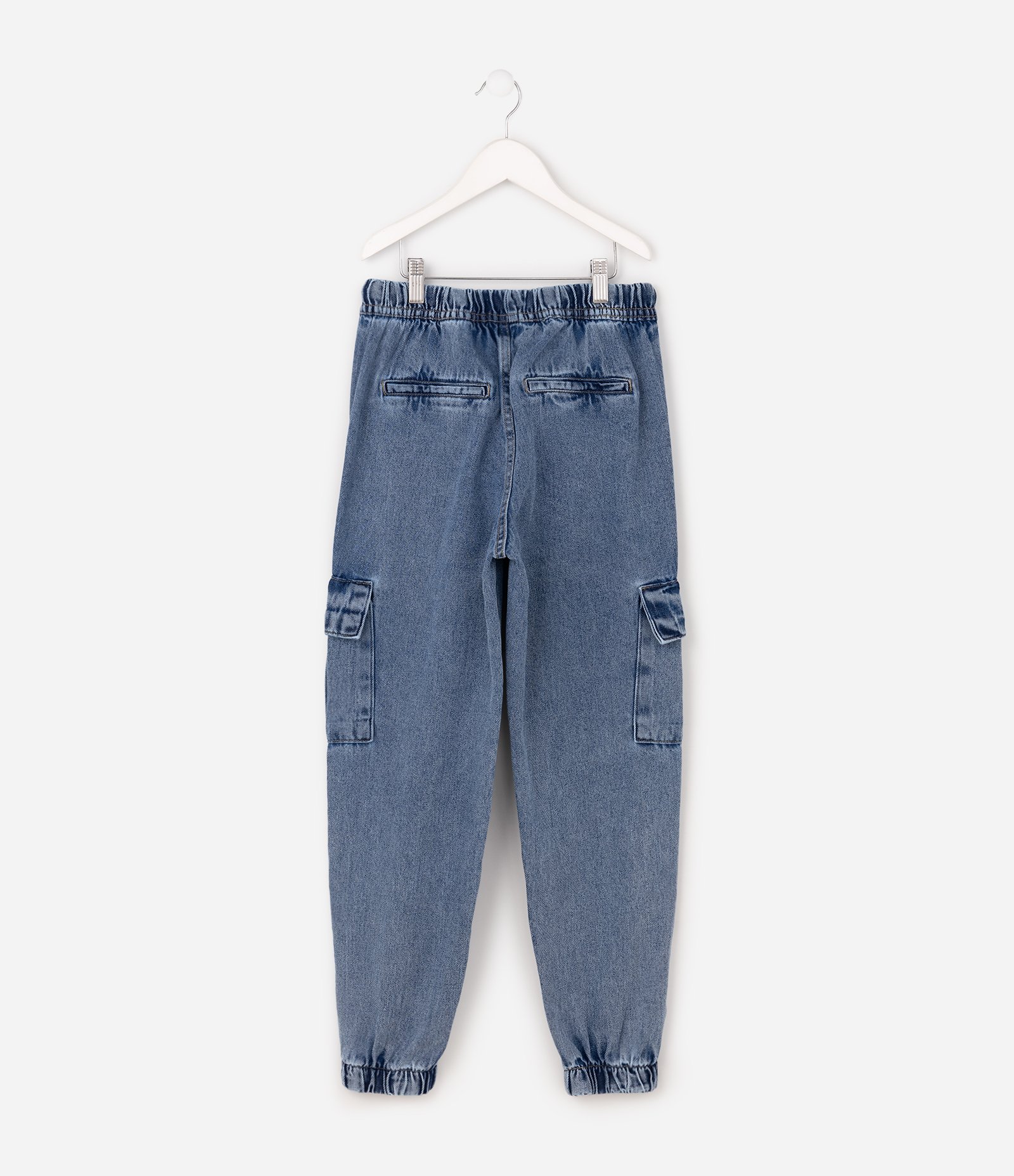 Calça Infantil Jogger em Jeans com Bolso Cargo – Tam 7 a 16 Anos Azul 3