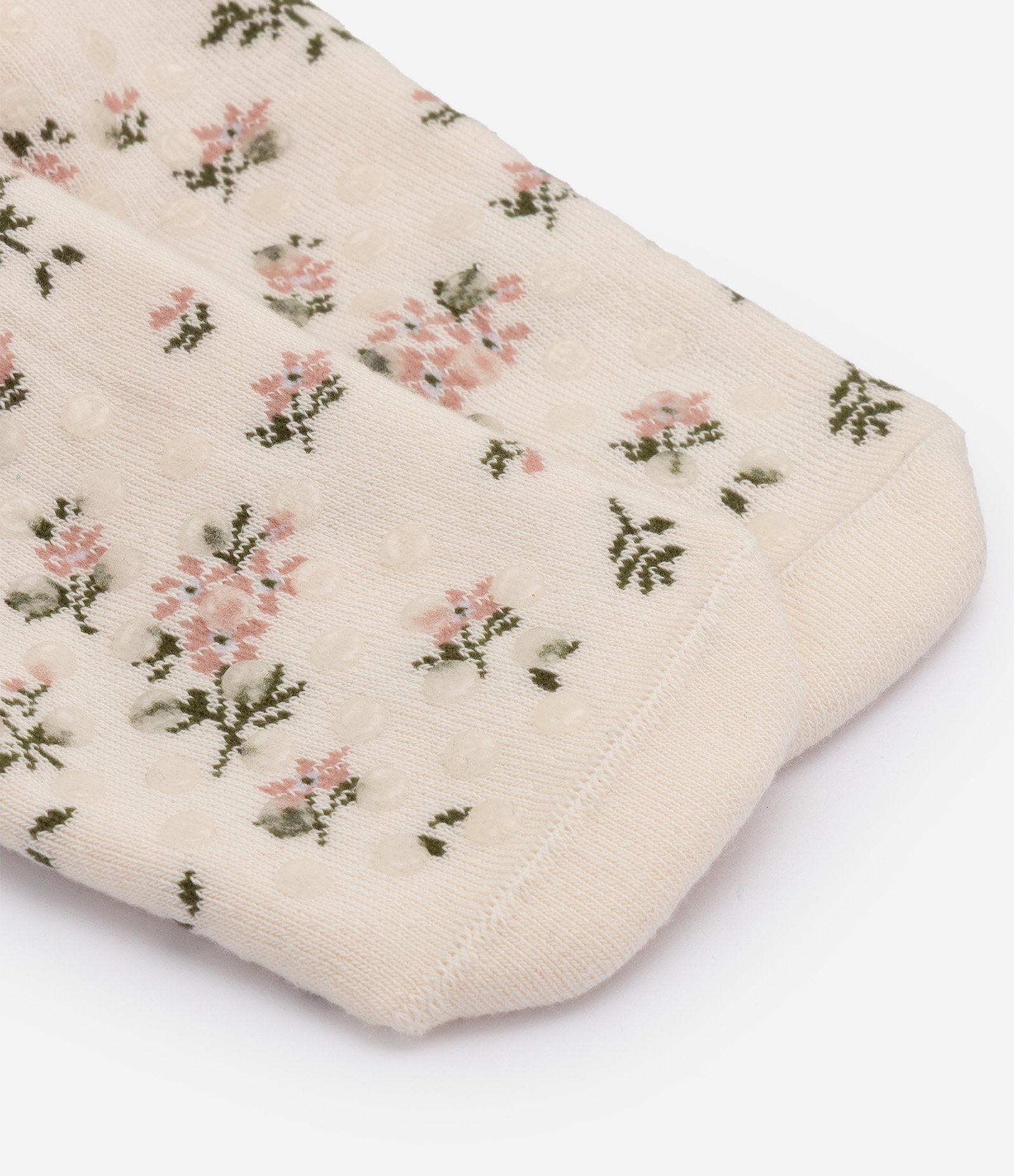 Meia Sapatilha com Estampa Floral e Antiderrapante Bege 3