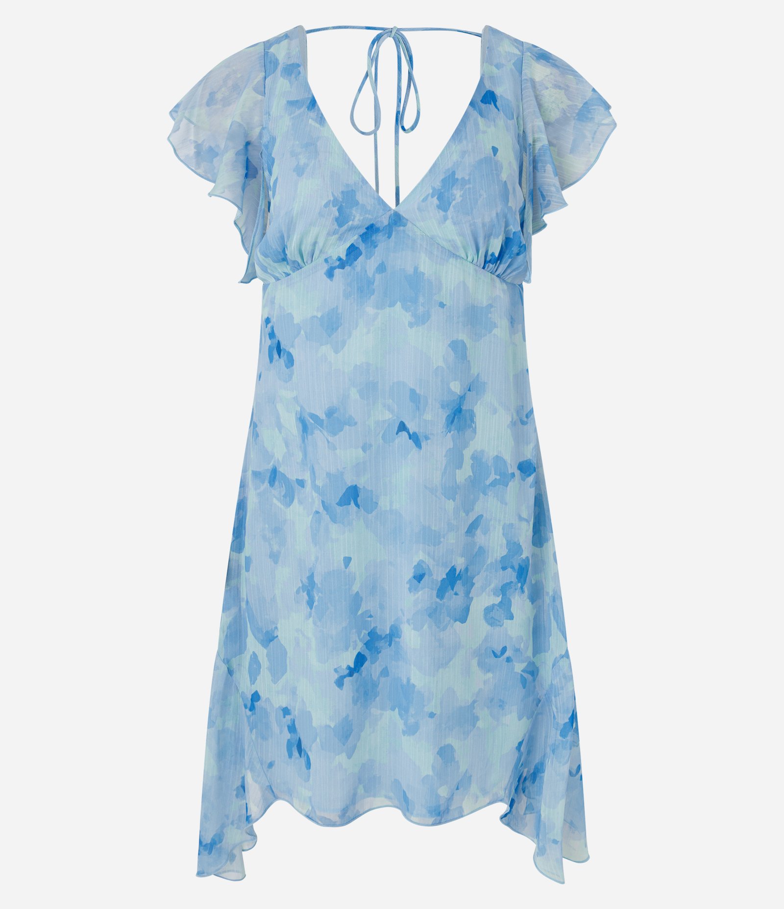 Vestido Curto em Chiffon com Estampa Floral e Decote V Azul 5