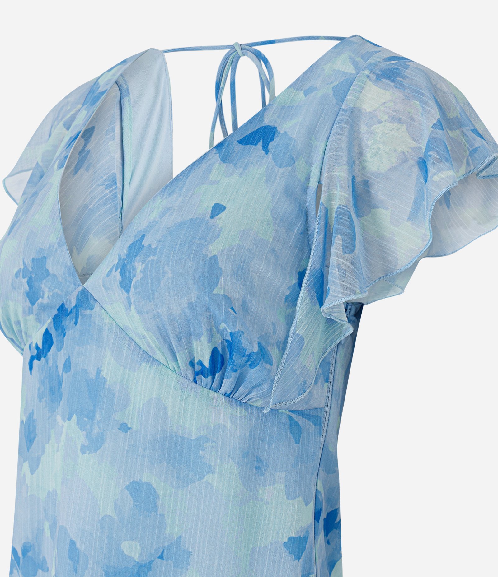 Vestido Curto em Chiffon com Estampa Floral e Decote V Azul 6