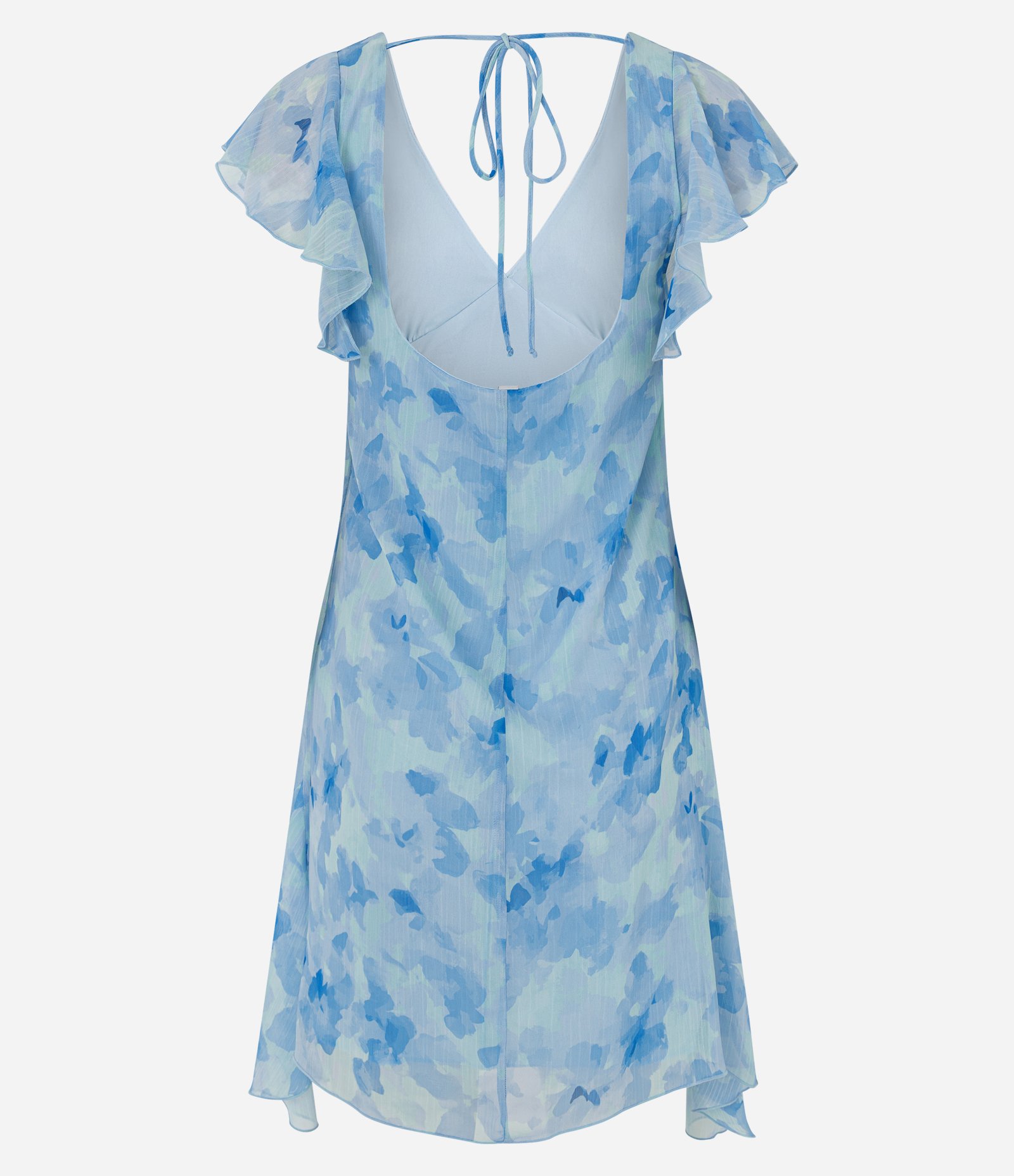 Vestido Curto em Chiffon com Estampa Floral e Decote V Azul 7