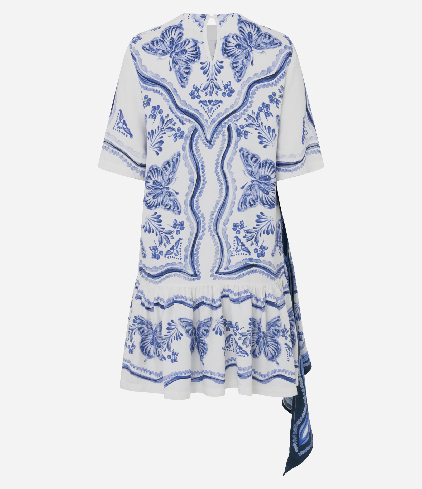 Vestido T-Shirt em Viscose com Estampa Borboletas e Lenço Assimétrico Branco 2