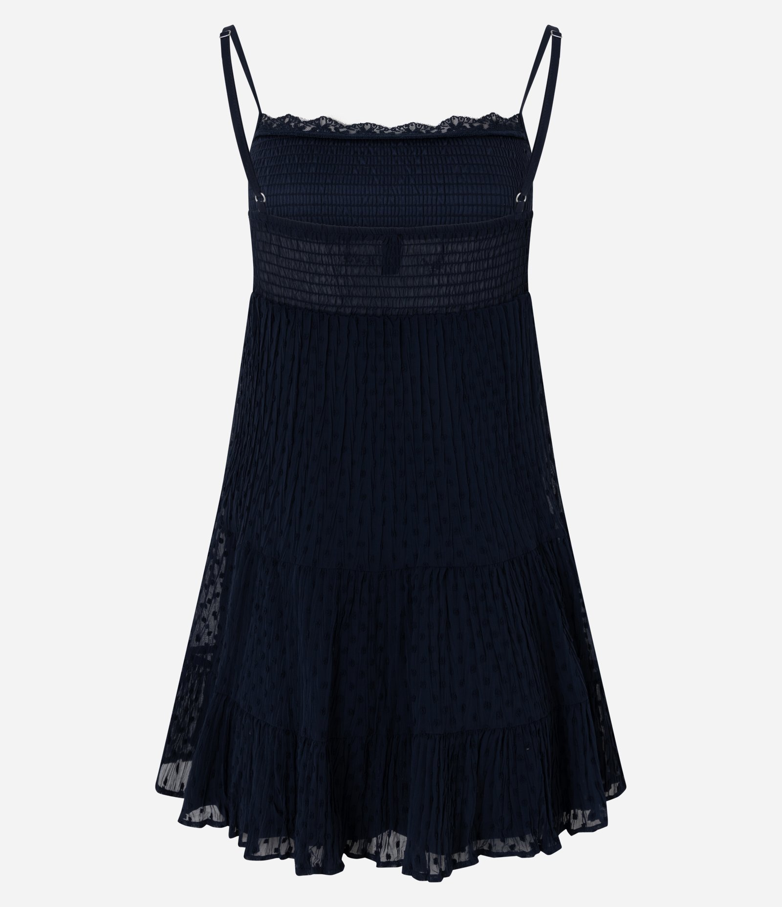 Vestido Curto Texturizado com Franzido e Alças Finas Azul Escuro 3