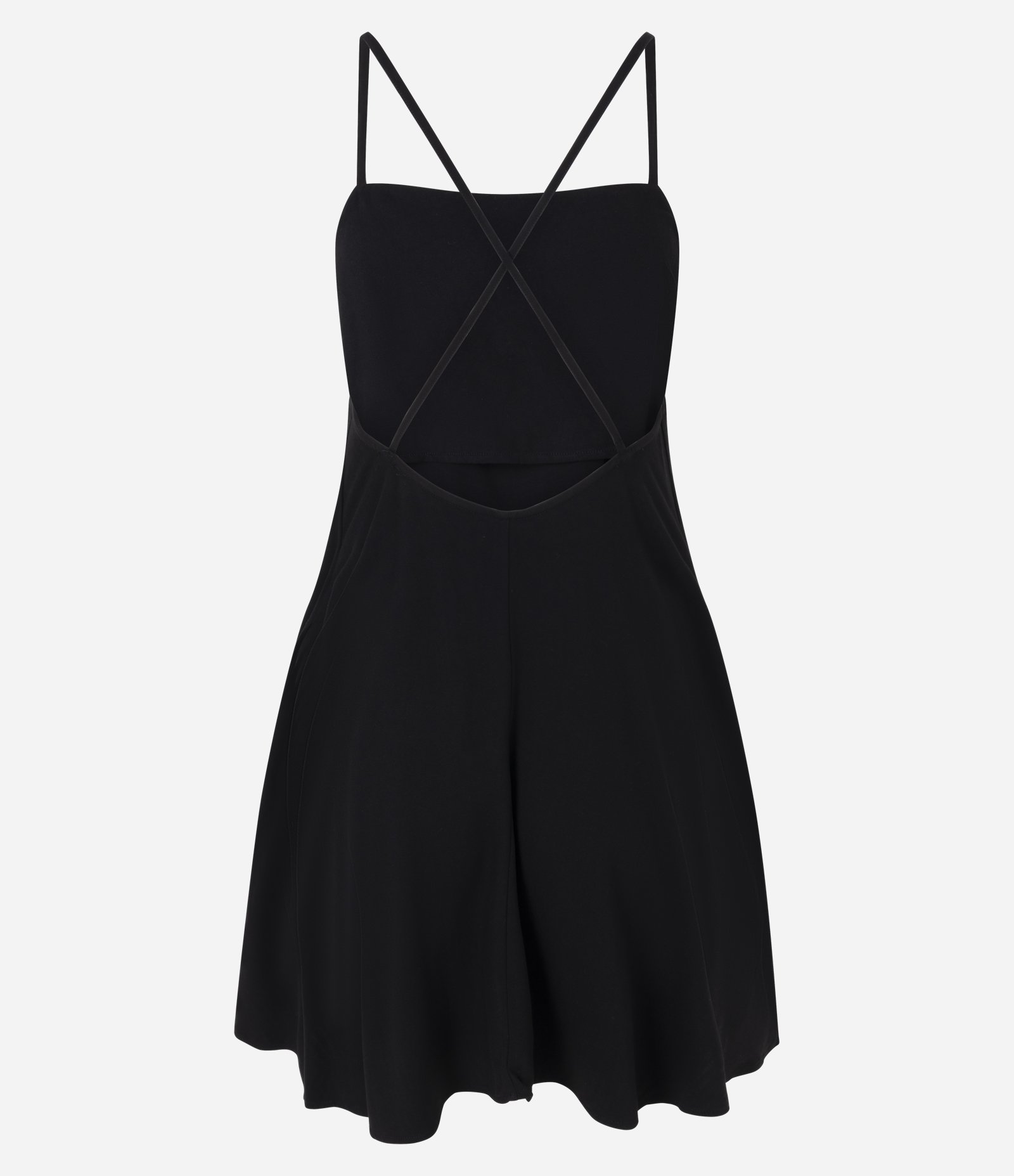 Vestido Curto em Sarja com Alças Finas e Costas Cruzadas Preto 6