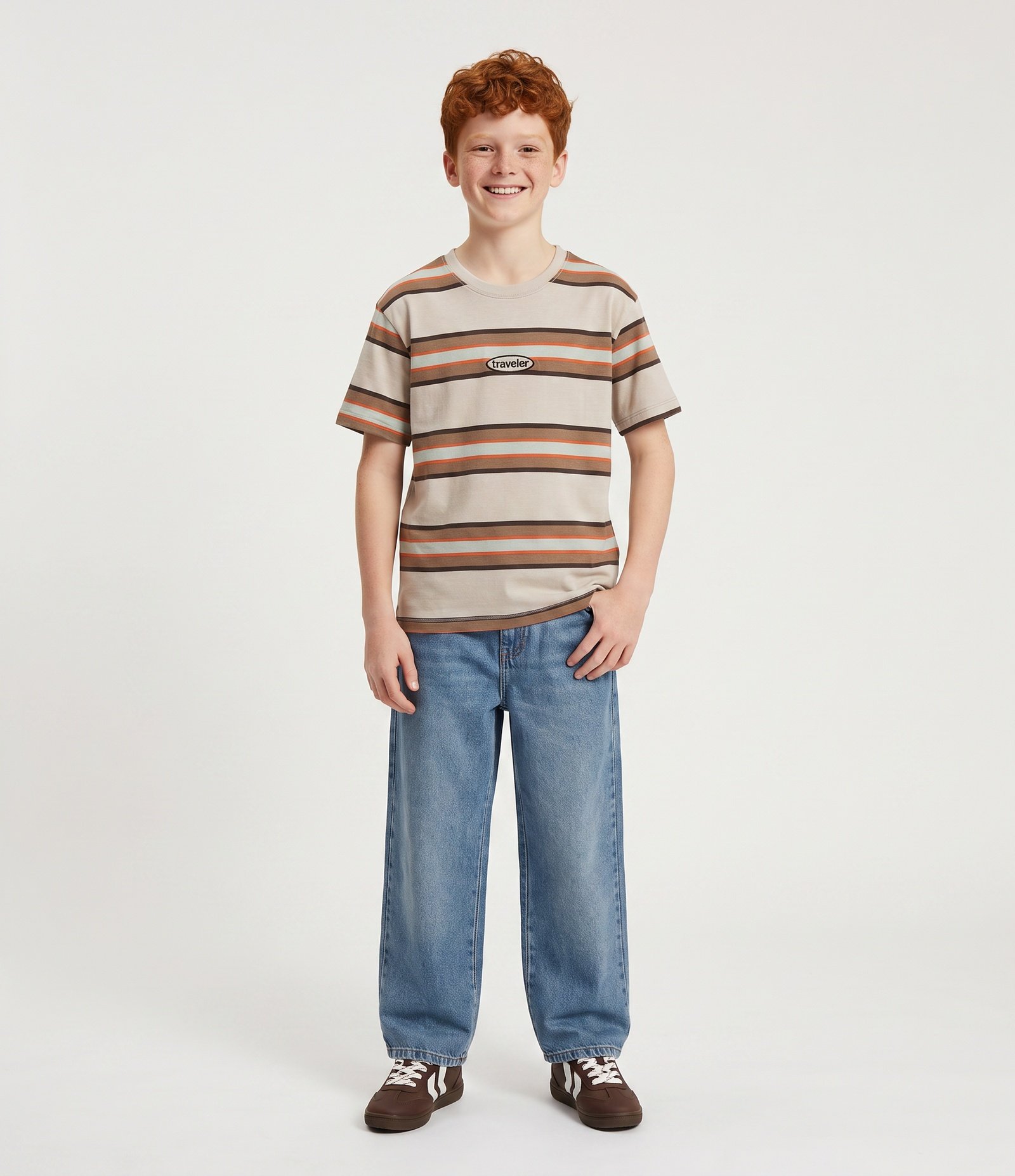 Camiseta Infantil em Algodão Listrada com Patch Traveler - Tam 5 a 14 Anos Branco 1