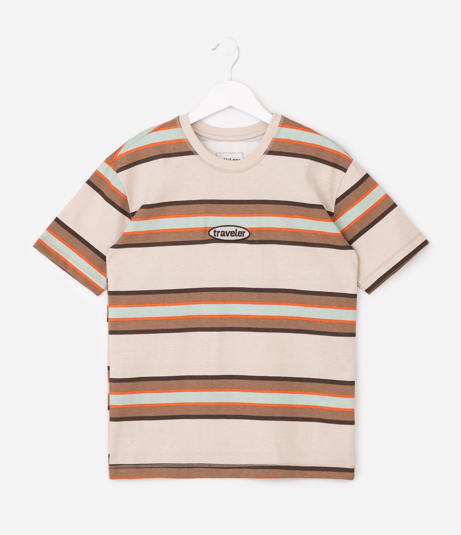 Camiseta Infantil em Algodão Listrada com Patch Traveler - Tam 5 a 14 Anos Branco 2