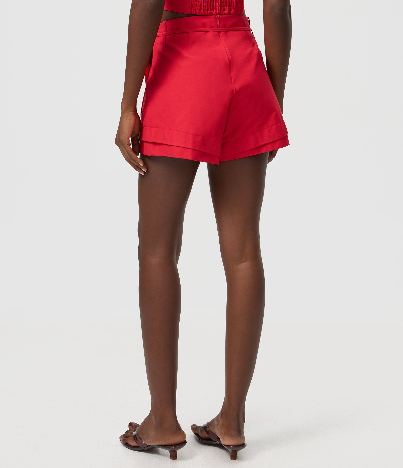 Short em Bengaline com Faixa para Amarração Vermelho 5