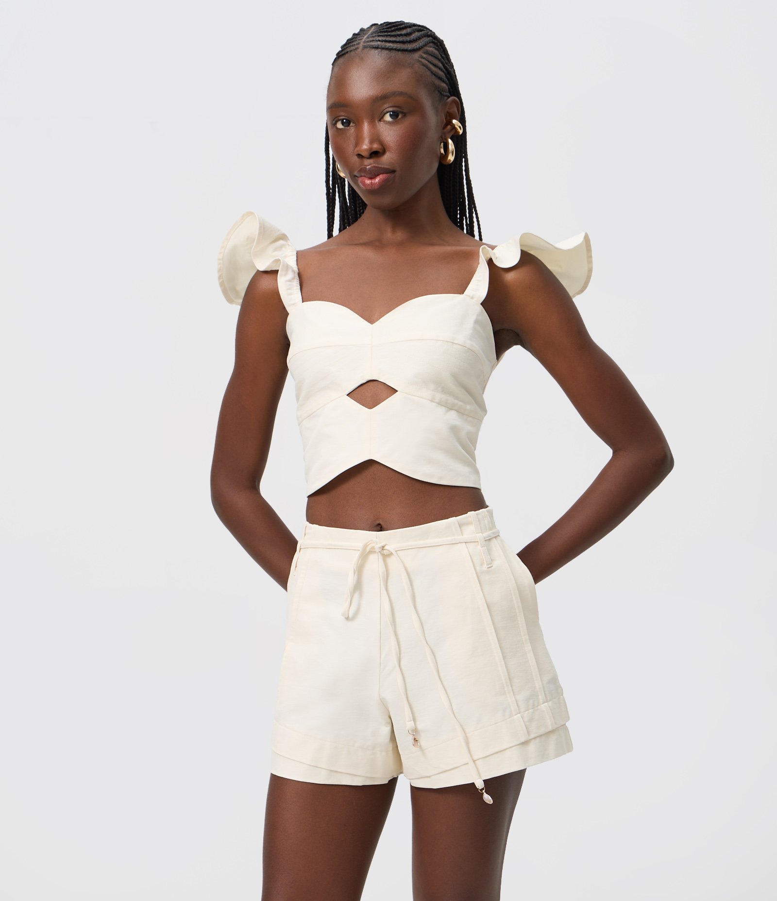 Short em Bengaline com Faixa para Amarração Branco 1