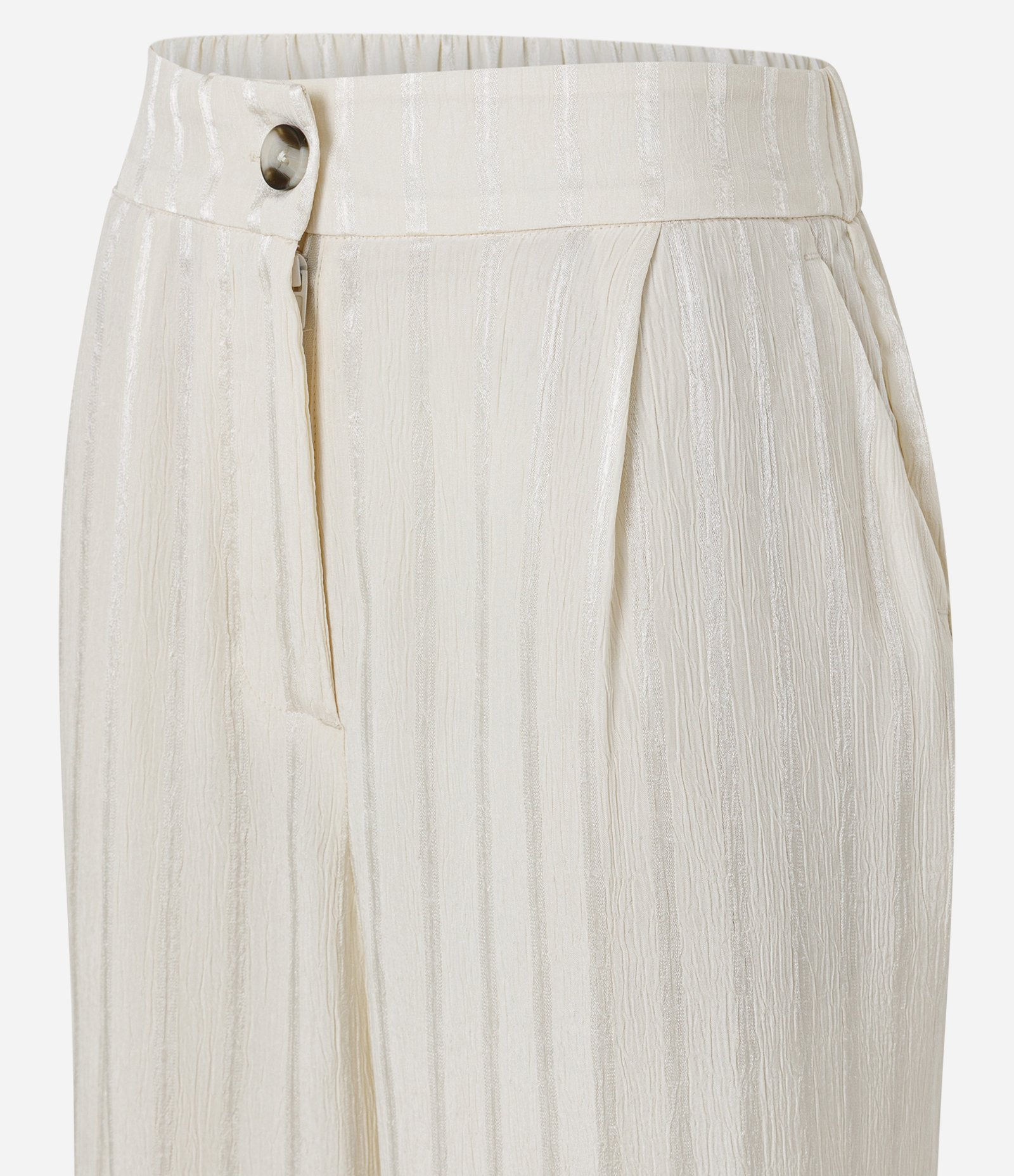 Calça Aladim Acetinada com Listras em Relevo e Amarração na Barra Off White 2