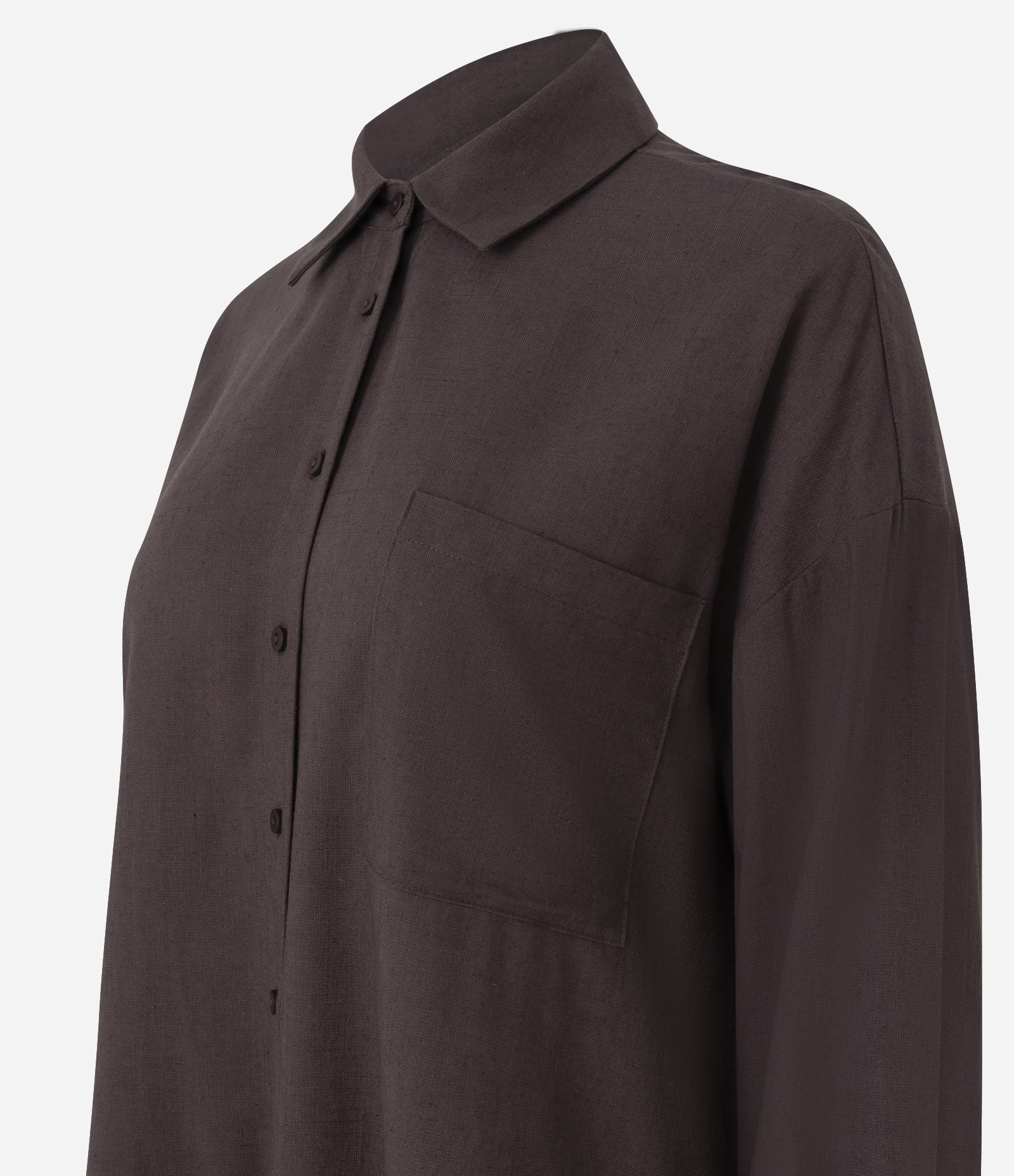 Camisa Mullet em Viscolinho com Bolso Frontal Marrom 2