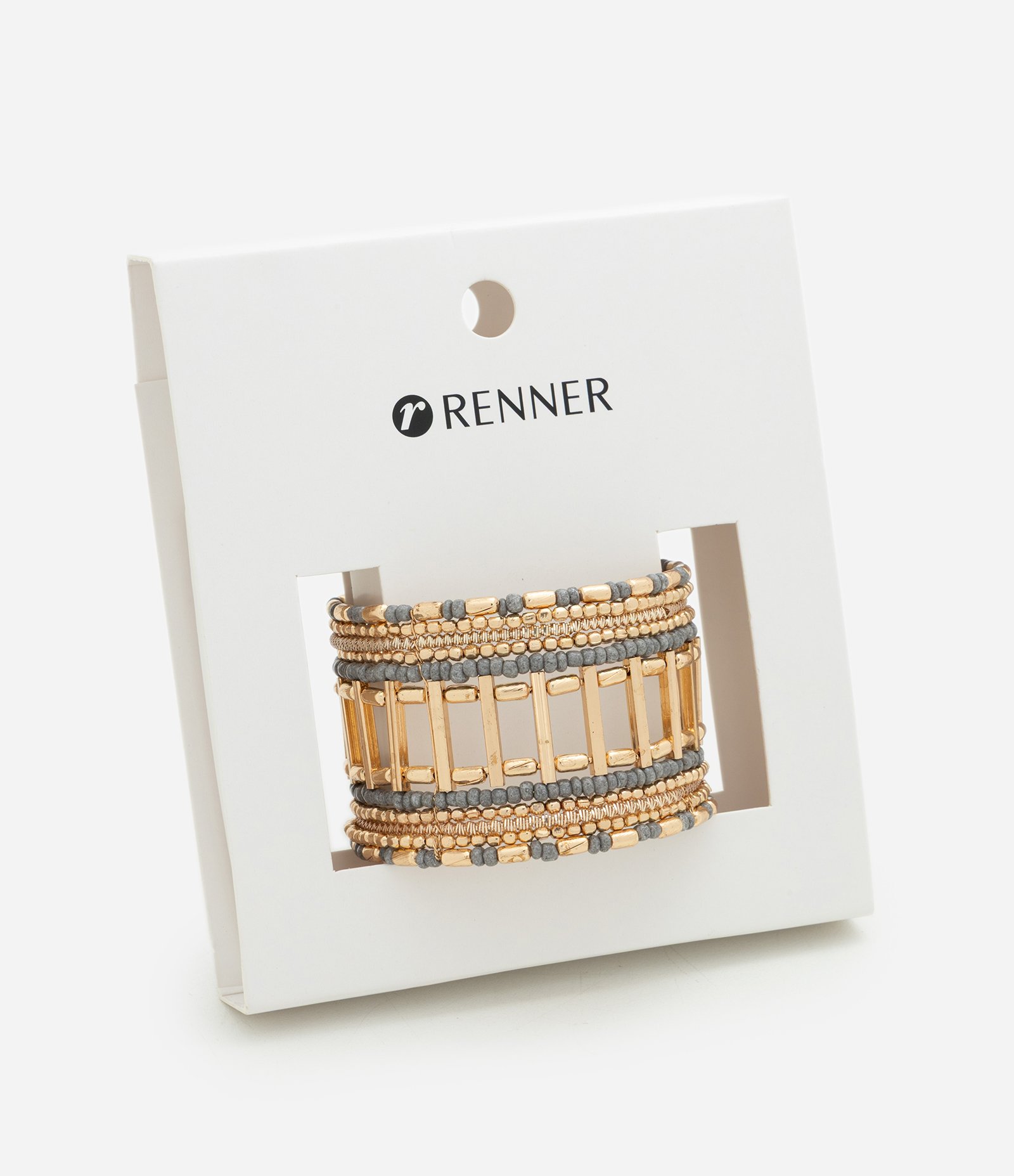 Bracelete com Miçangas e Estrutura Metálica Dourado 1