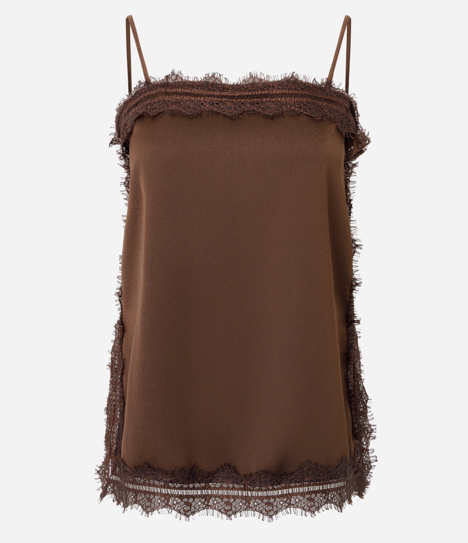 Blusa de Alcinha em Crepe com Detalhes em Renda Marrom 1
